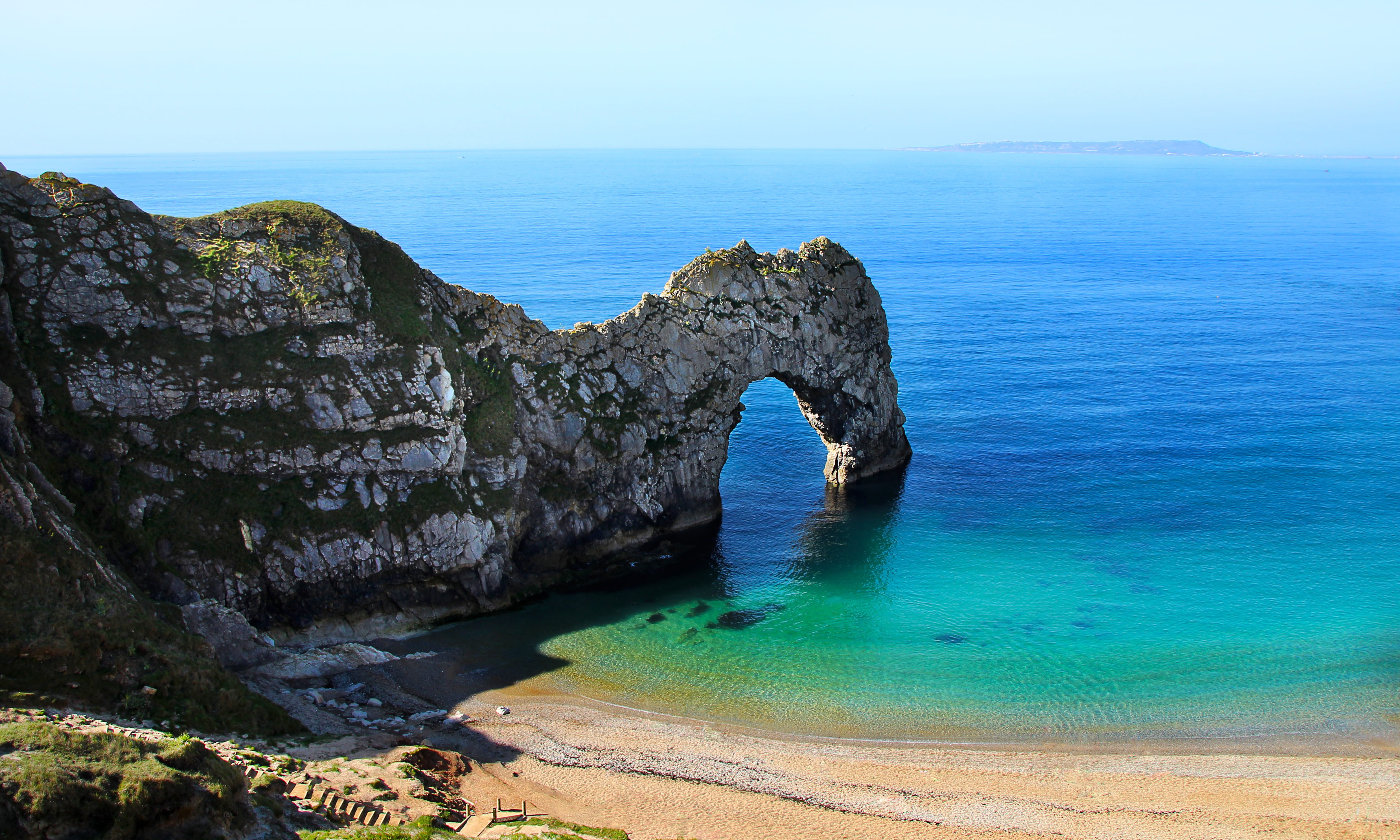 rock - object, water, sea, felsentor, turquoise colored, uk, 4K, arch, stack rock, blue, eroded, south gland, scenics - nature, england, durdle door, jurassic, HD Wallpaper