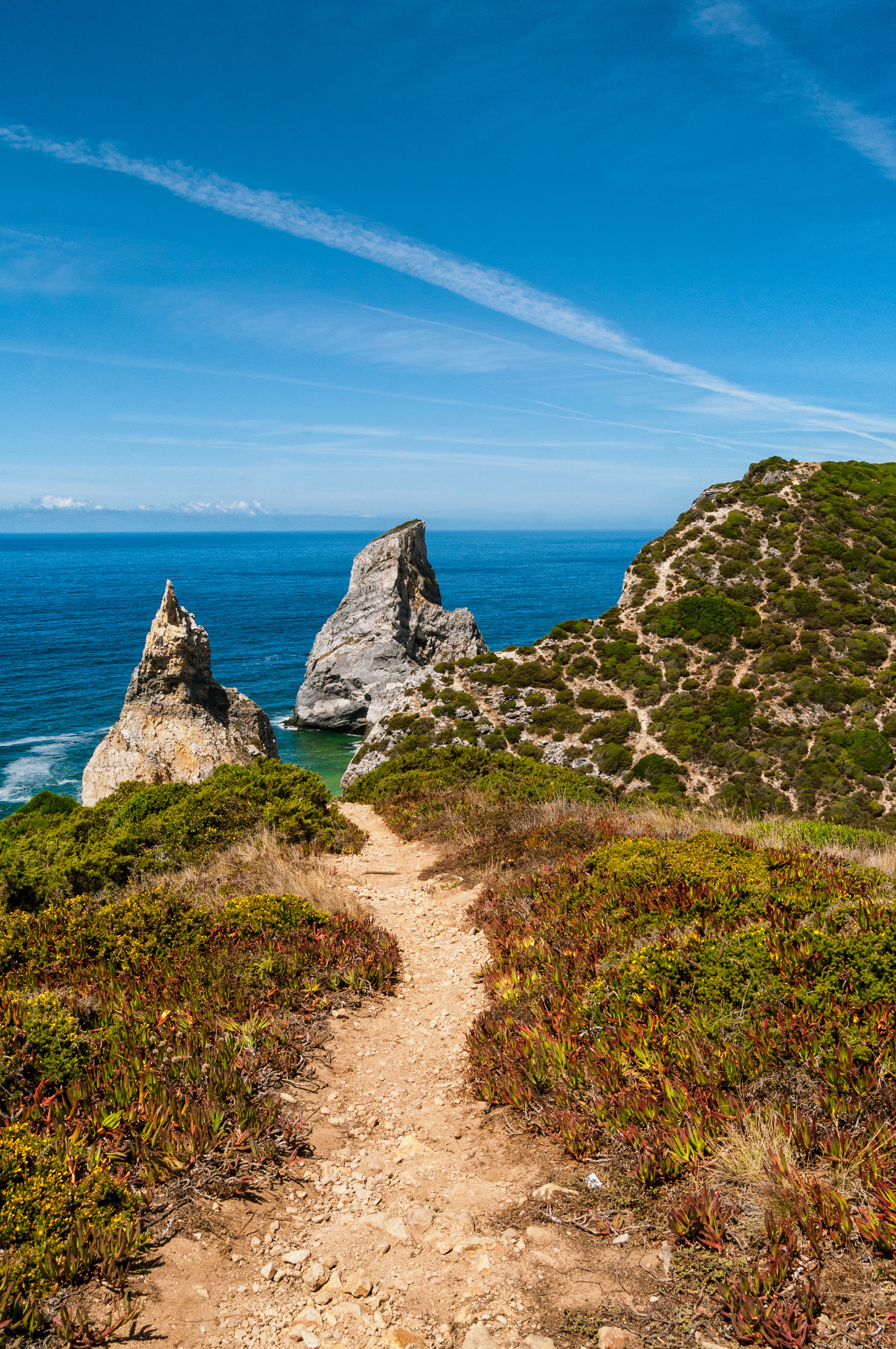 portugal, plant, cape, sea, beach, outdoors, nature, summer, direction, rocky, water, non-urban scene, sky, blue, horizon over water, europe, scenics - nature, Phone HD Wallpaper