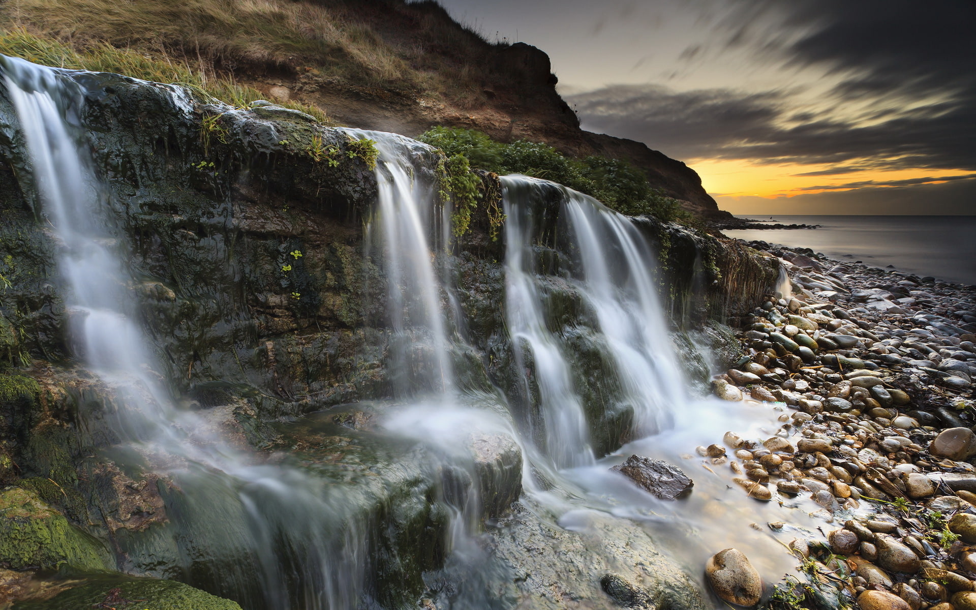 Sunset, Osmington Mills, Jurassic Coast, Sunrise, Waterfall, Dorset, 1080P, HD Wallpaper