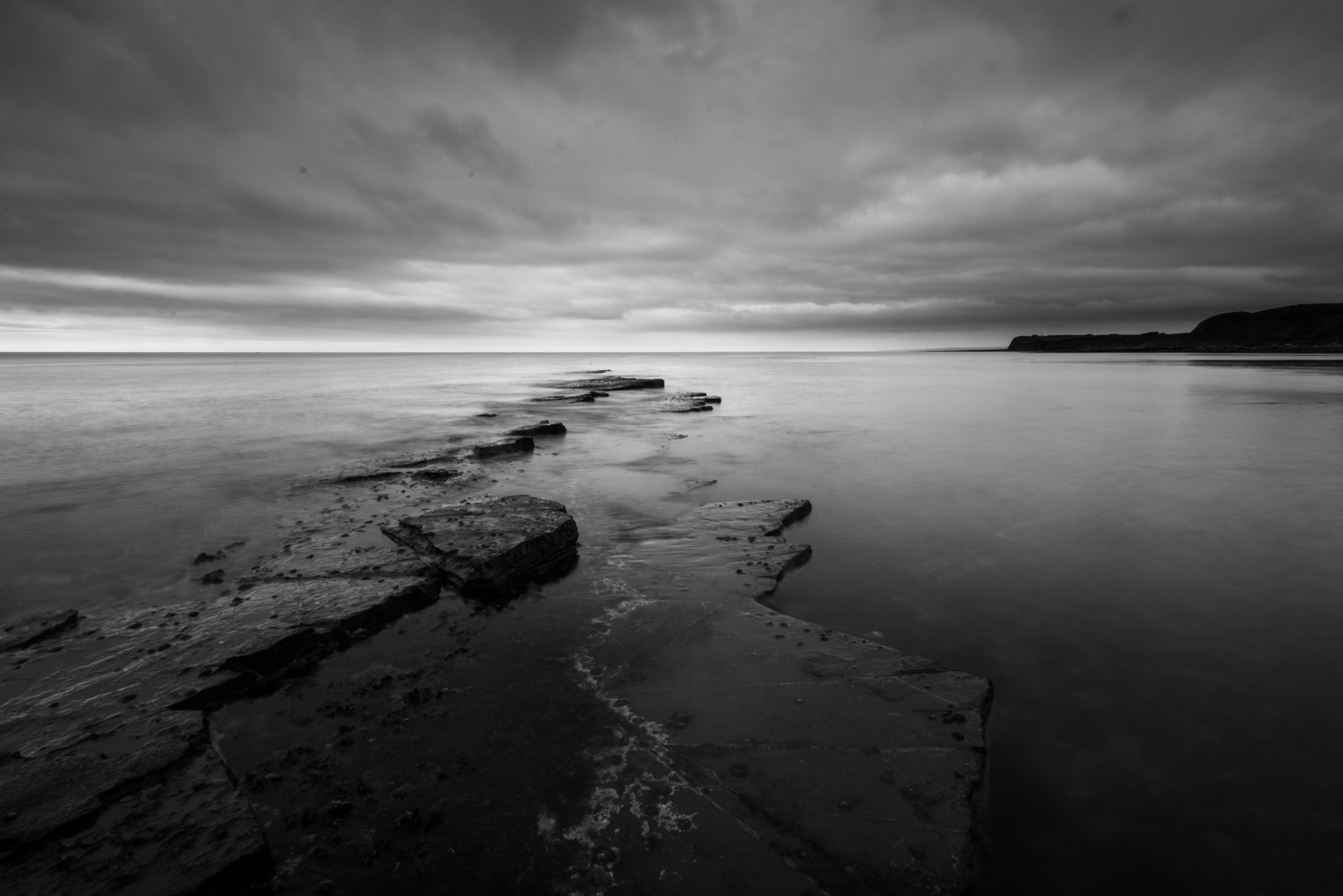 rock - object, long exposure, cloud - sky, coastline, scenics - nature, water, bay, sky, land, england, tranquil scene, coast, seascape, solid, tranquility, HD Wallpaper