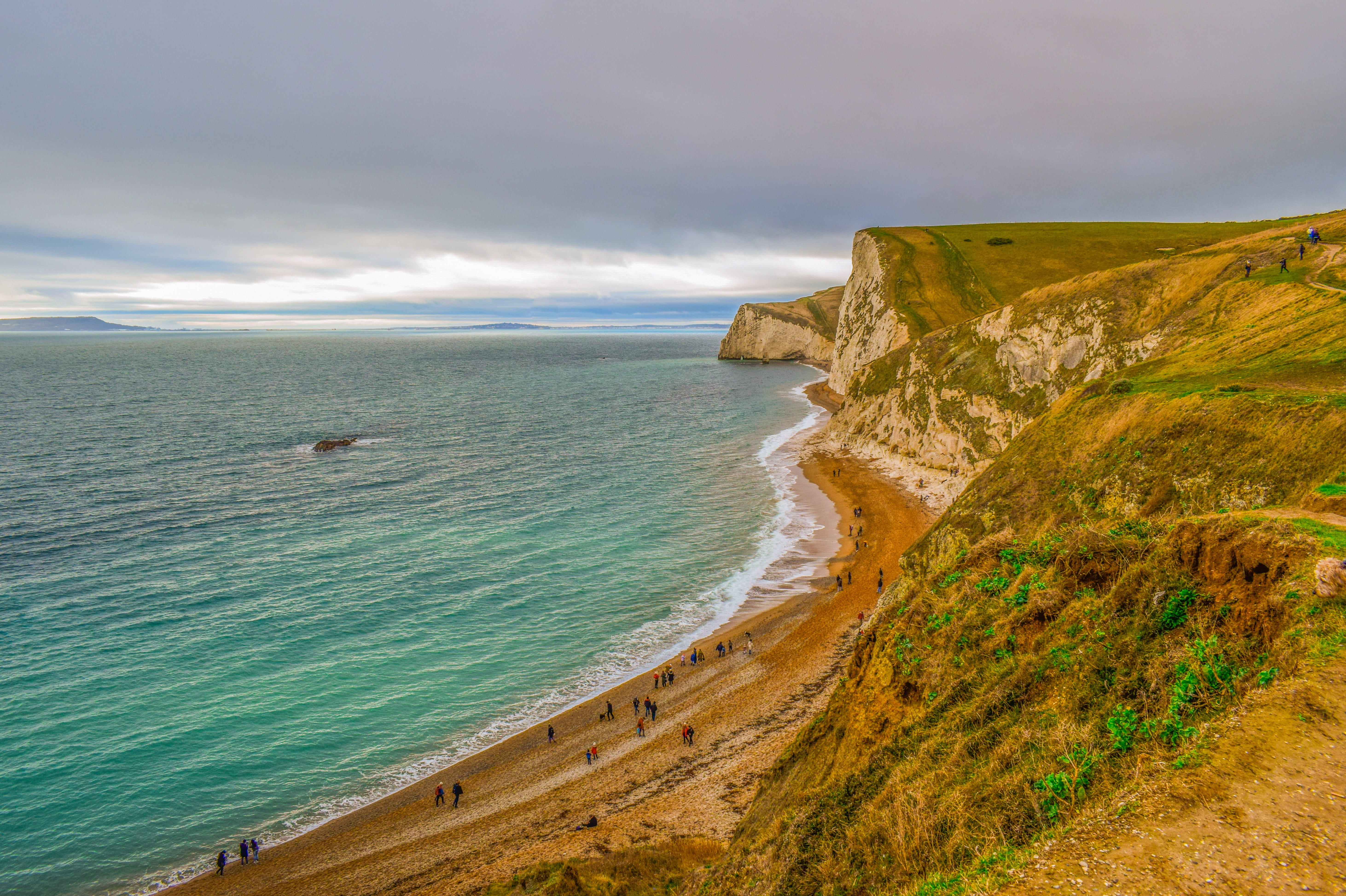sky, horizon over water, dorset, coastline, lulworth cove, cliff, cloud - sky, 5K, nature, england, coast, ocean, landscape, uk, clouds, no people, idyllic, HD Wallpaper