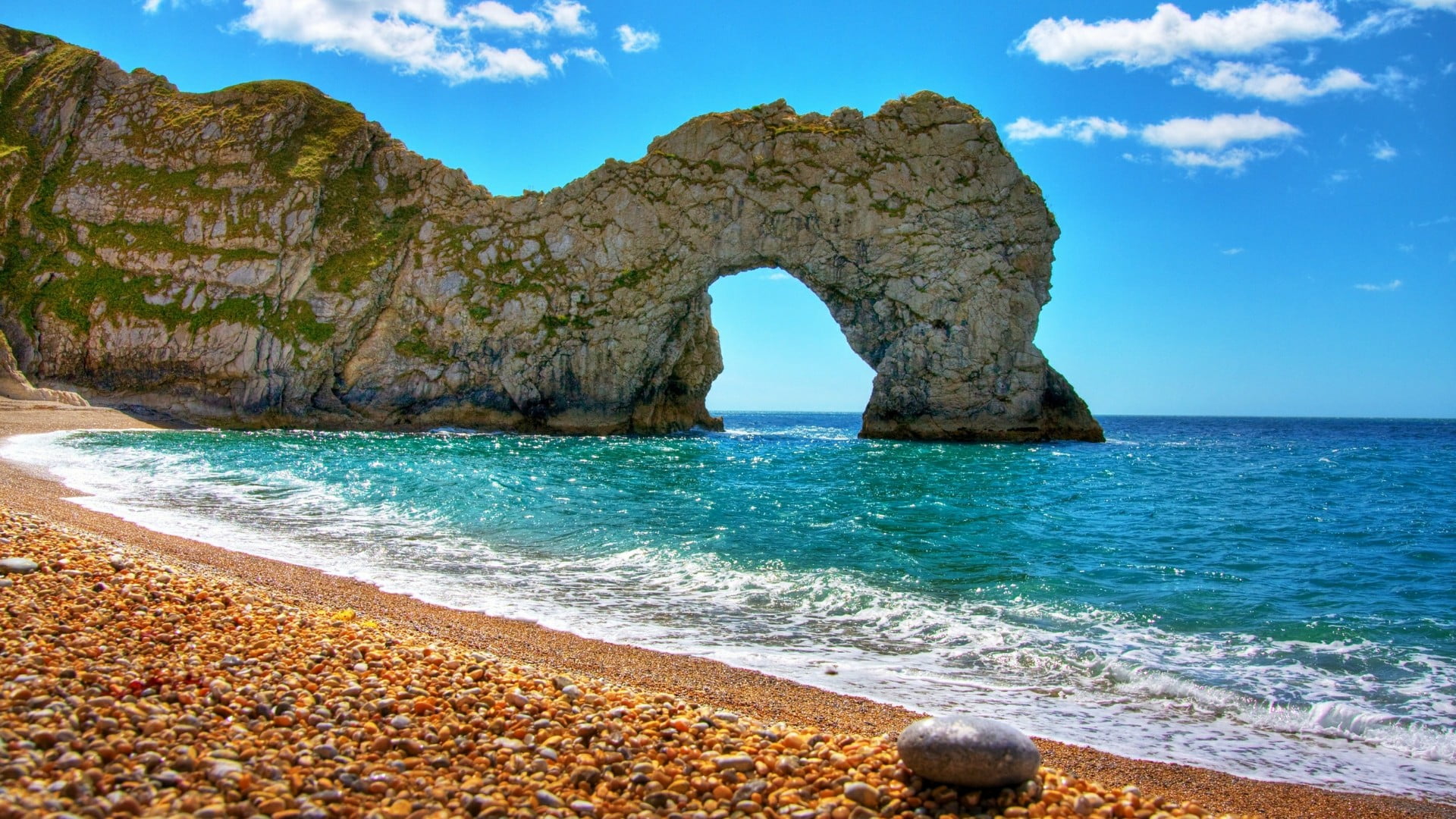 nature, coast, wareham, lulworth, tranquil scene, horizon, no people, sea, england, beauty in nature, rock - object, 1080P, blue sky, turquoise colored, HD Wallpaper