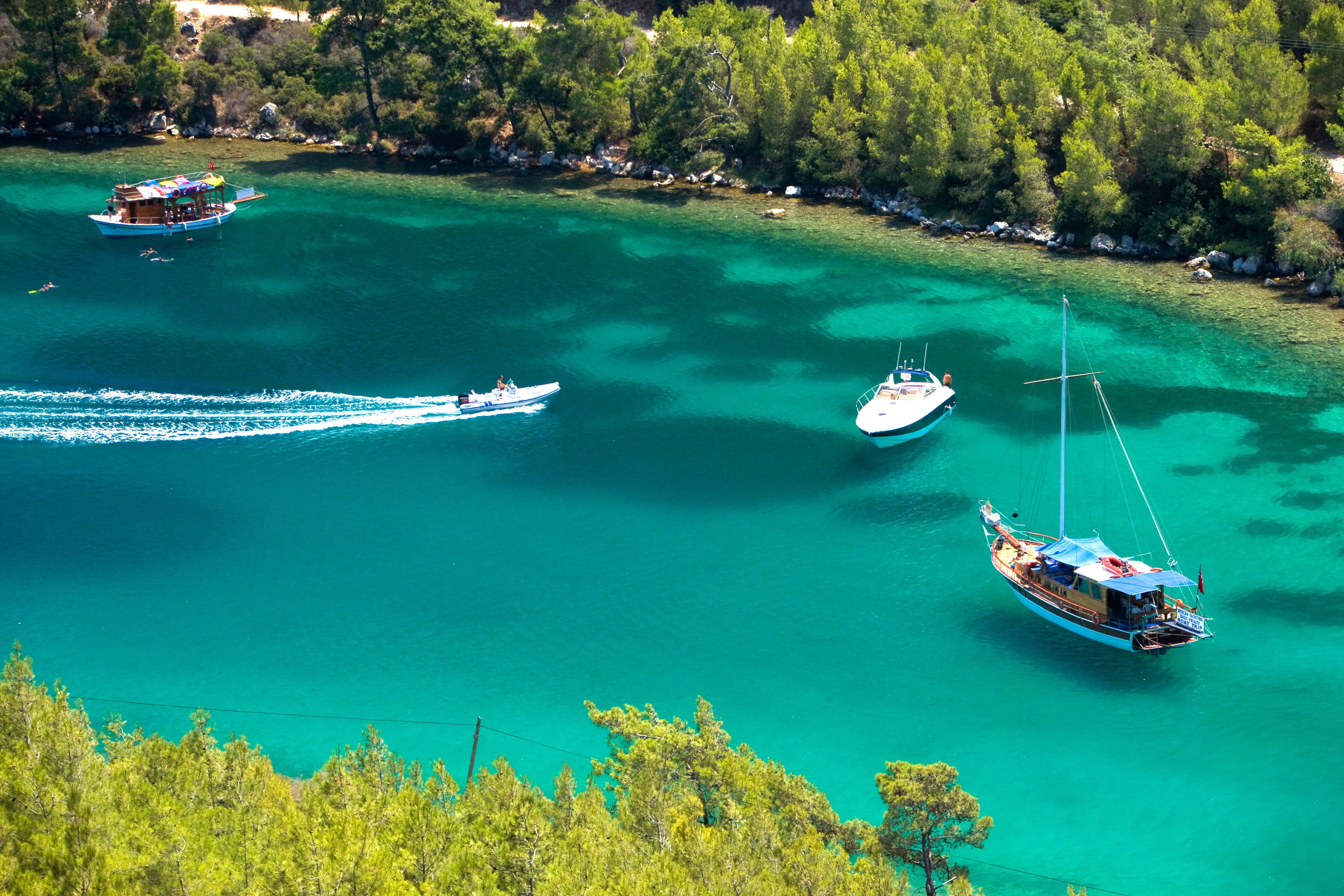 outdoors, water, turkey, scenics - nature, yacht, nautical vessel, sea, travel, cove, high angle view, beauty in nature, gocek yacht club, forest, tree, HD Wallpaper
