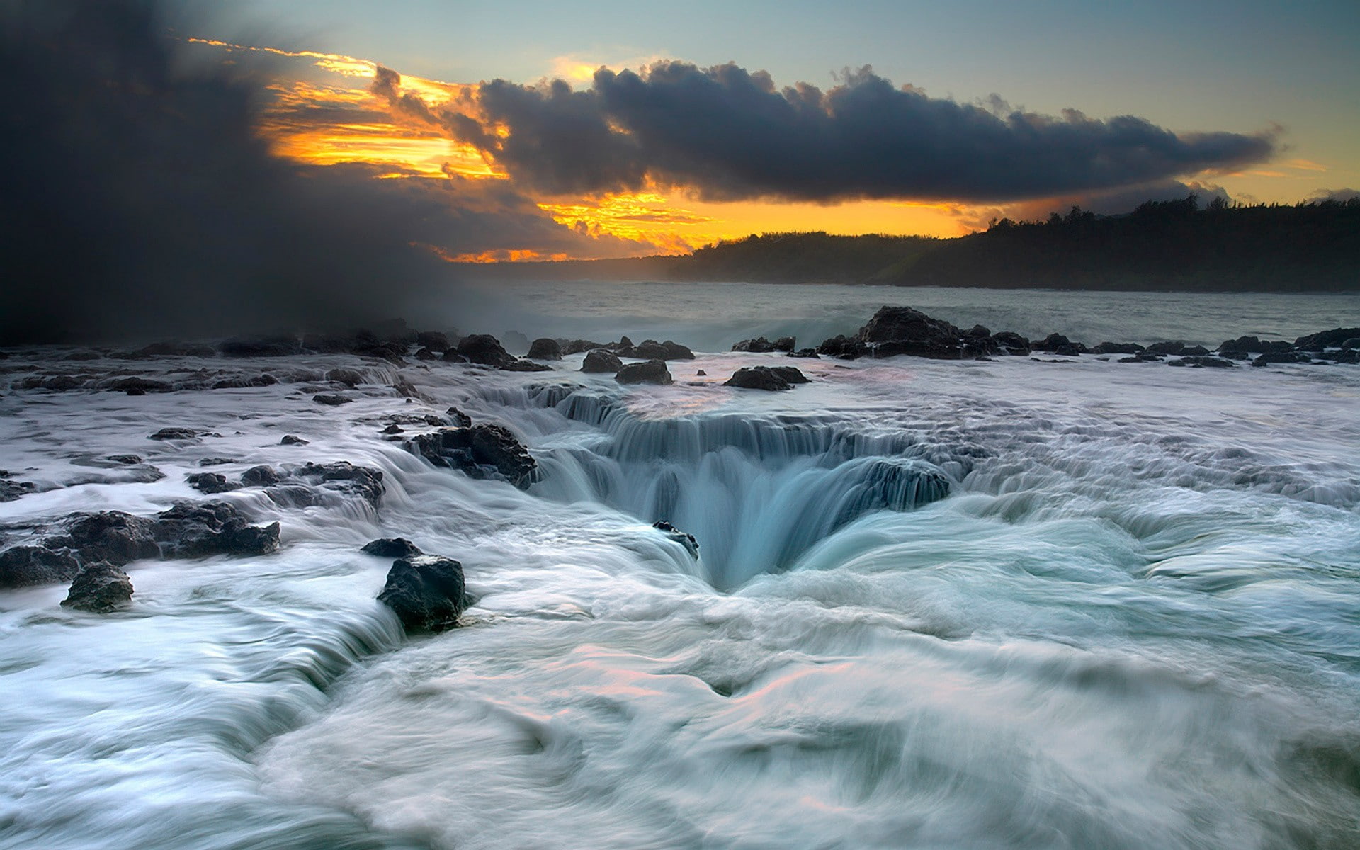 1080P, landscape, sunset, sea, nature, coves, Hawaii, HD Wallpaper