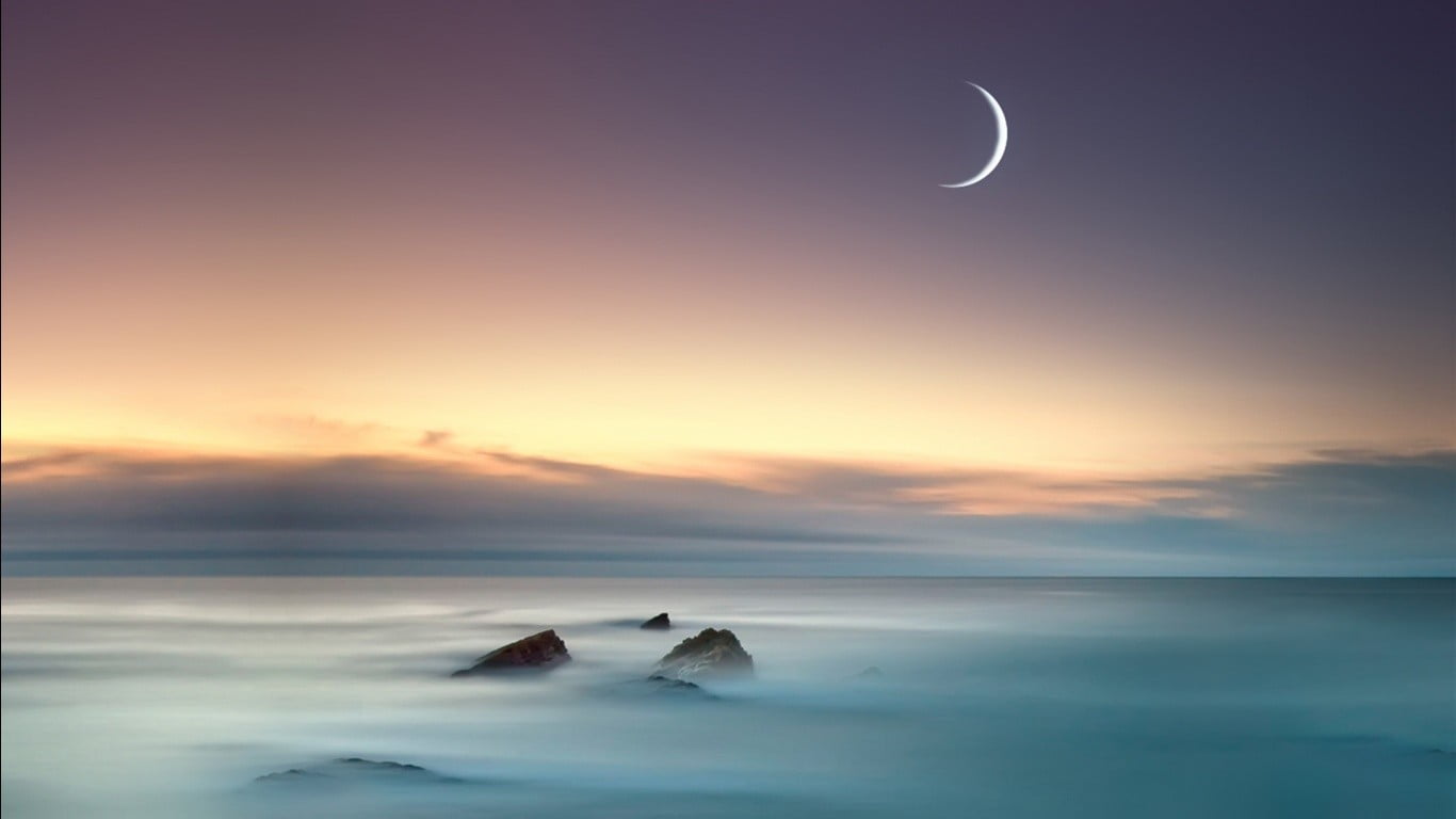 land, horizon over water, scenics - nature, cloud - sky, tranquil scene, beach, beauty in nature, sunset, nature, water, Moon, horizon, full moon, sea, HD Wallpaper