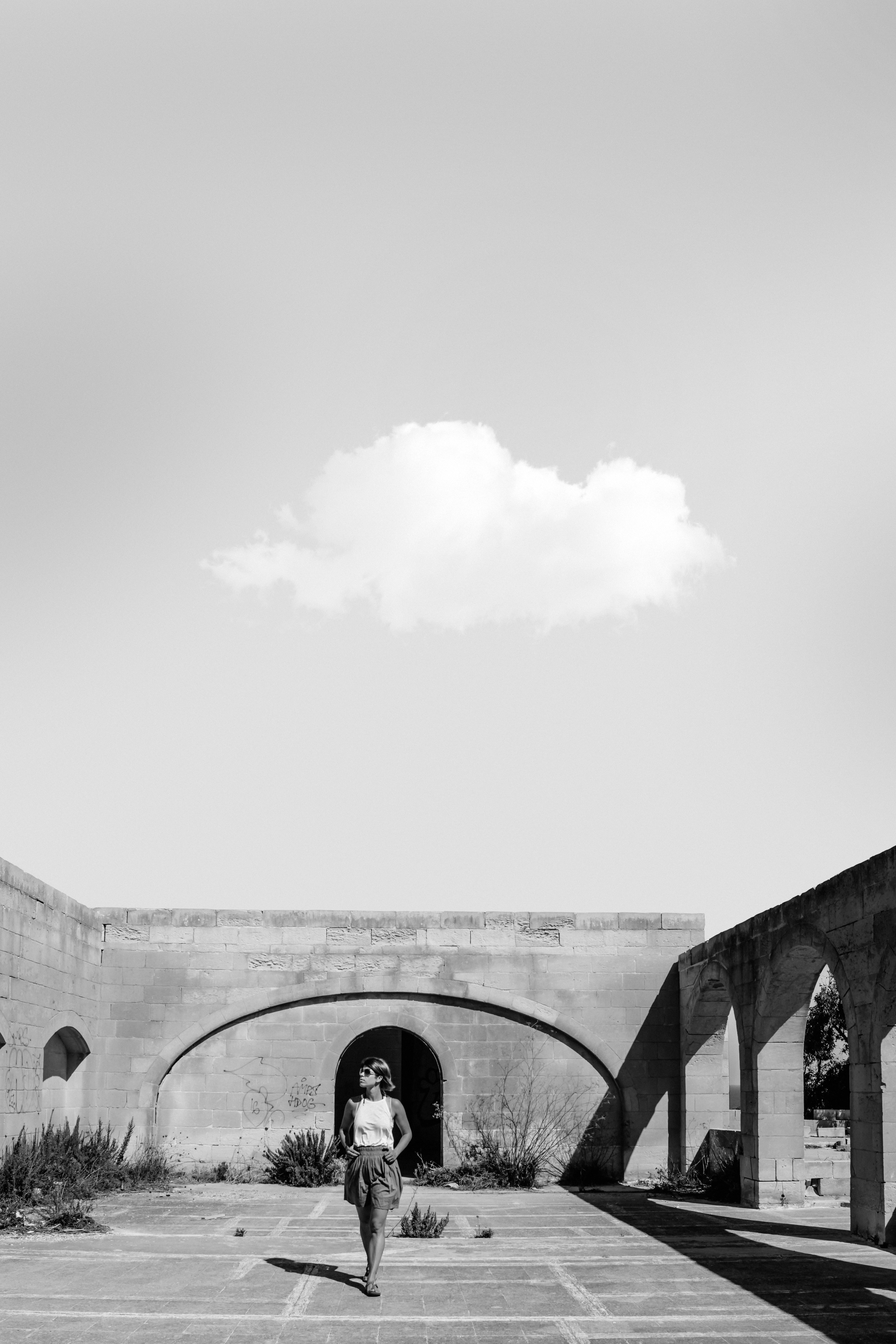 winter, cloud - sky, nature, bw, blackandwhite, gozo, malta, walking, full length, 5K, walls, alone, island, travel, tourist, world, one person, building exterior, Phone HD Wallpaper