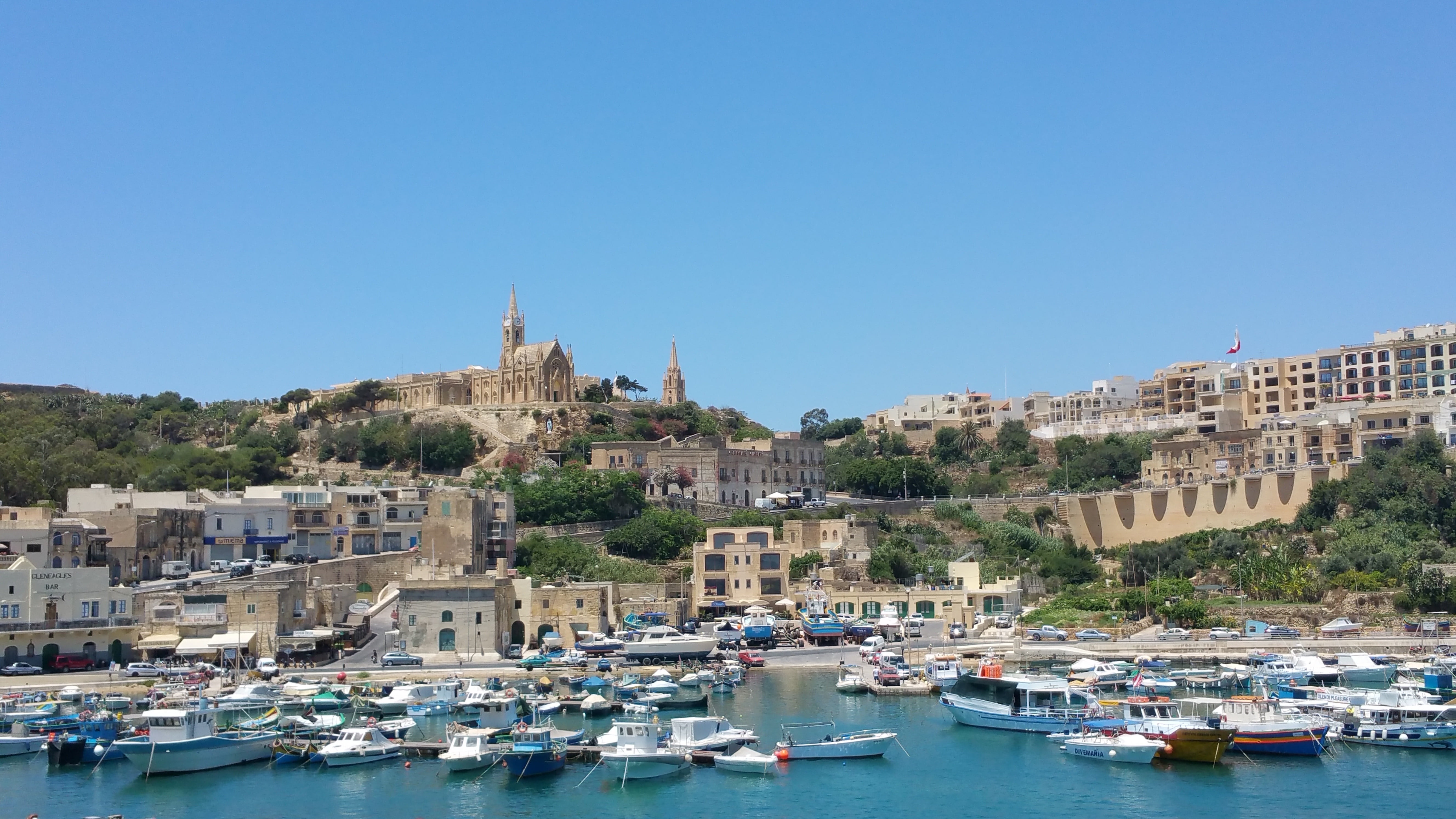 island, building, sailboat, yachting, 5K, no people, mode of transportation, building exterior, city, transportation, yacht, gozo, nature, travel destinations, HD Wallpaper