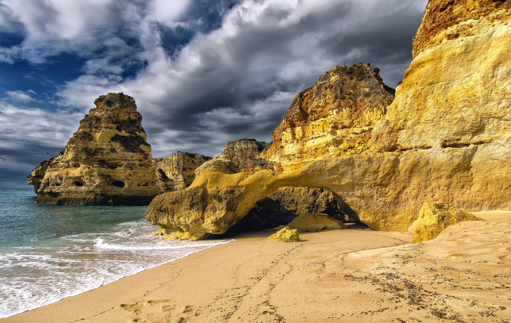 Marinha Beach, Portugal, 1080P, rocks, beach, marinha, HD Wallpaper