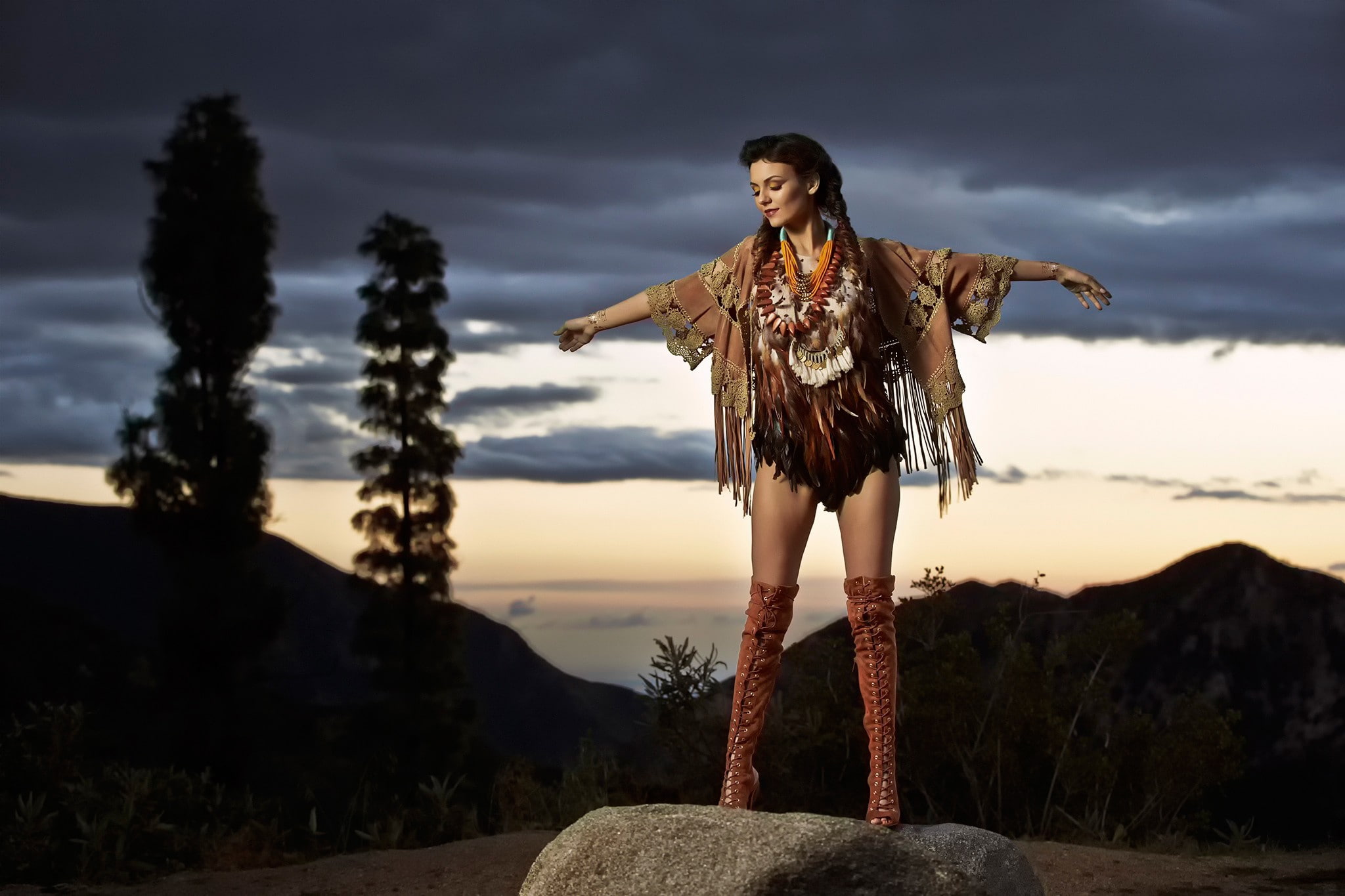 rock, hairstyle, full length, nature, model, Victoria Justice, young women, cloud - sky, 1080P, front view, young adult, real people, fashion, beautiful woman, HD Wallpaper