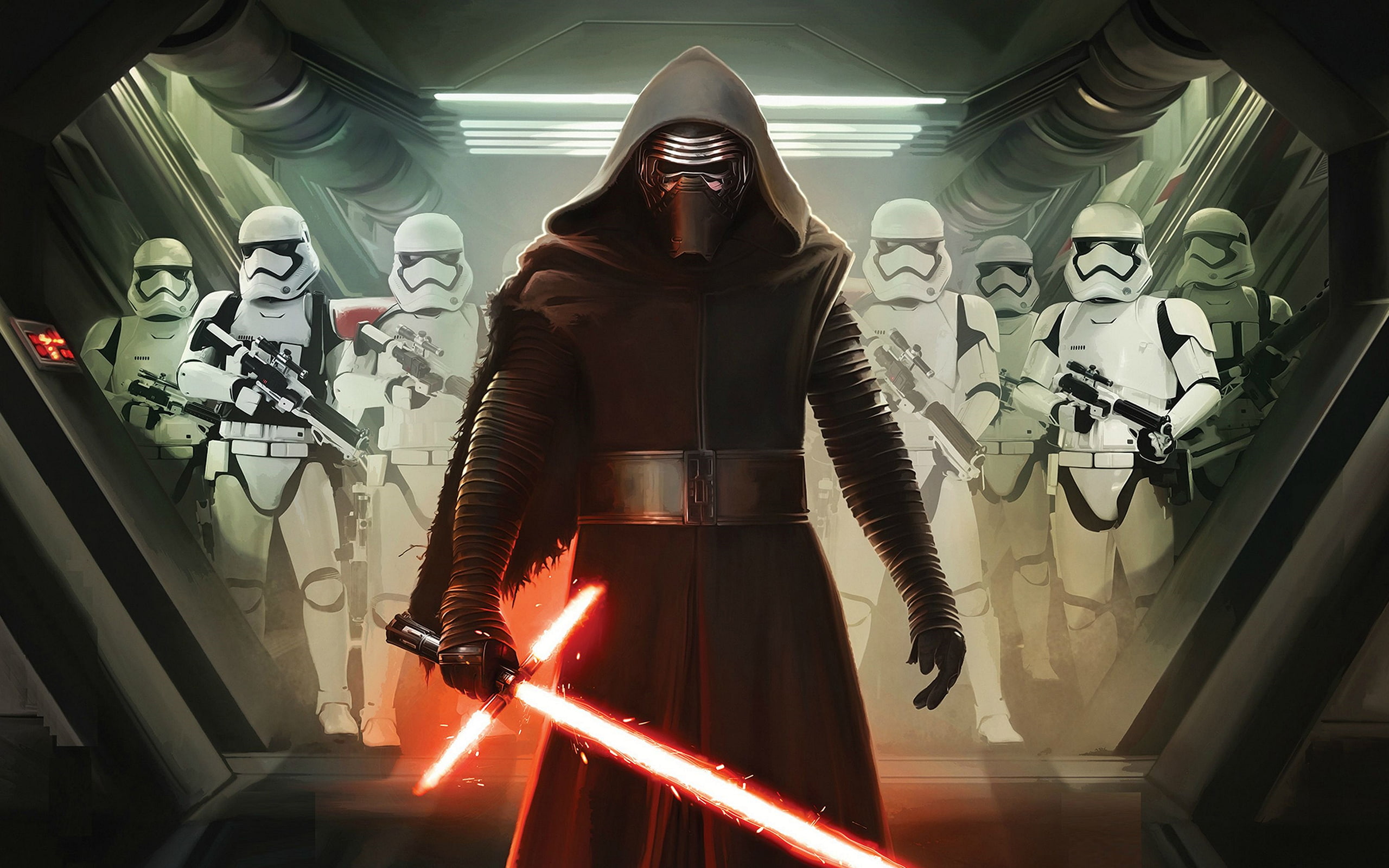 artwork, Kylo Ren, illuminated, glowing, one person, representation, Sith, indoors, low angle view, built structure, three quarter length, spirituality, HD Wallpaper