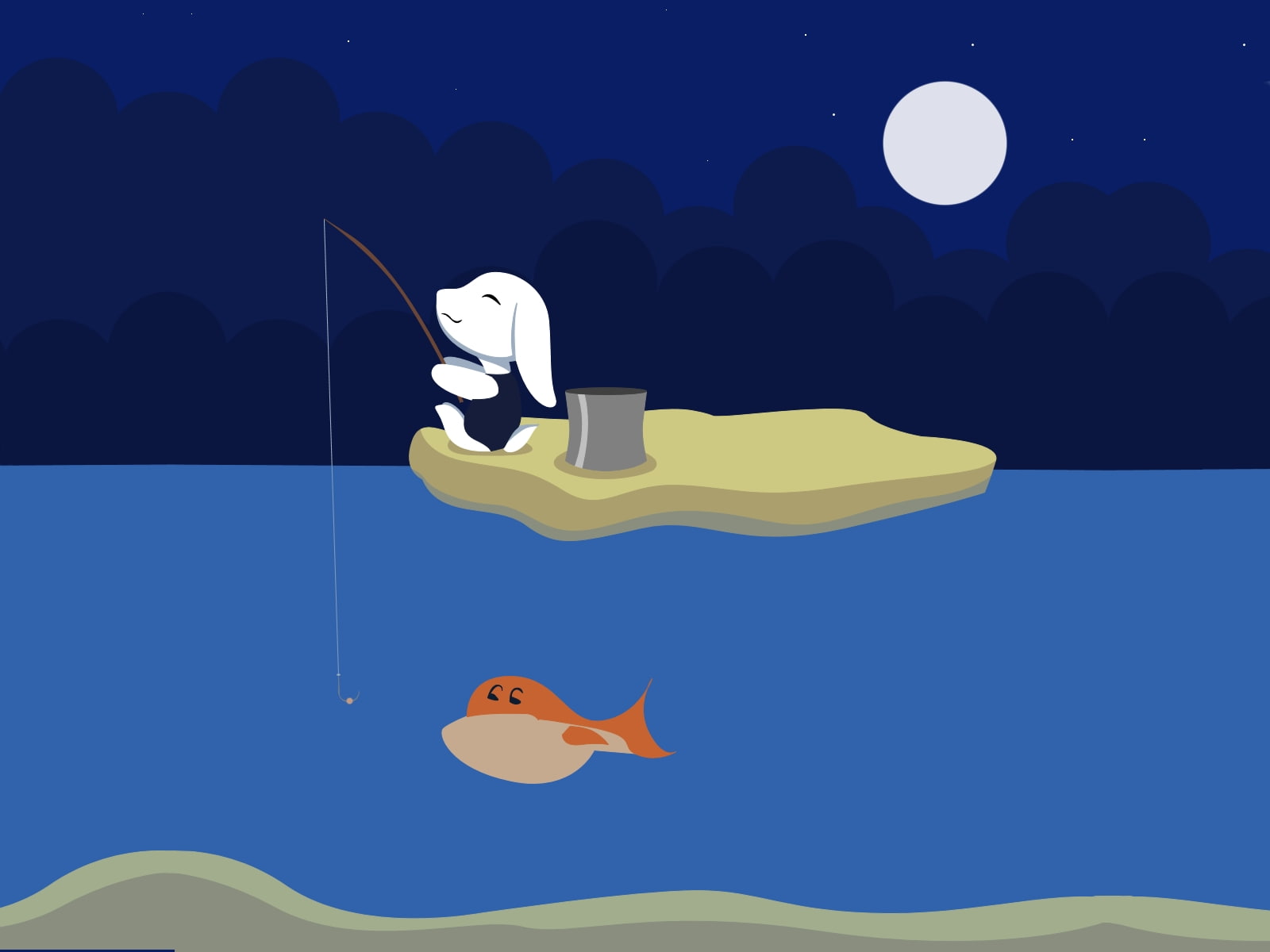 story, 720P, x, art, cave, hd, moon, fish, animals, night, Cave Story, HD Wallpaper