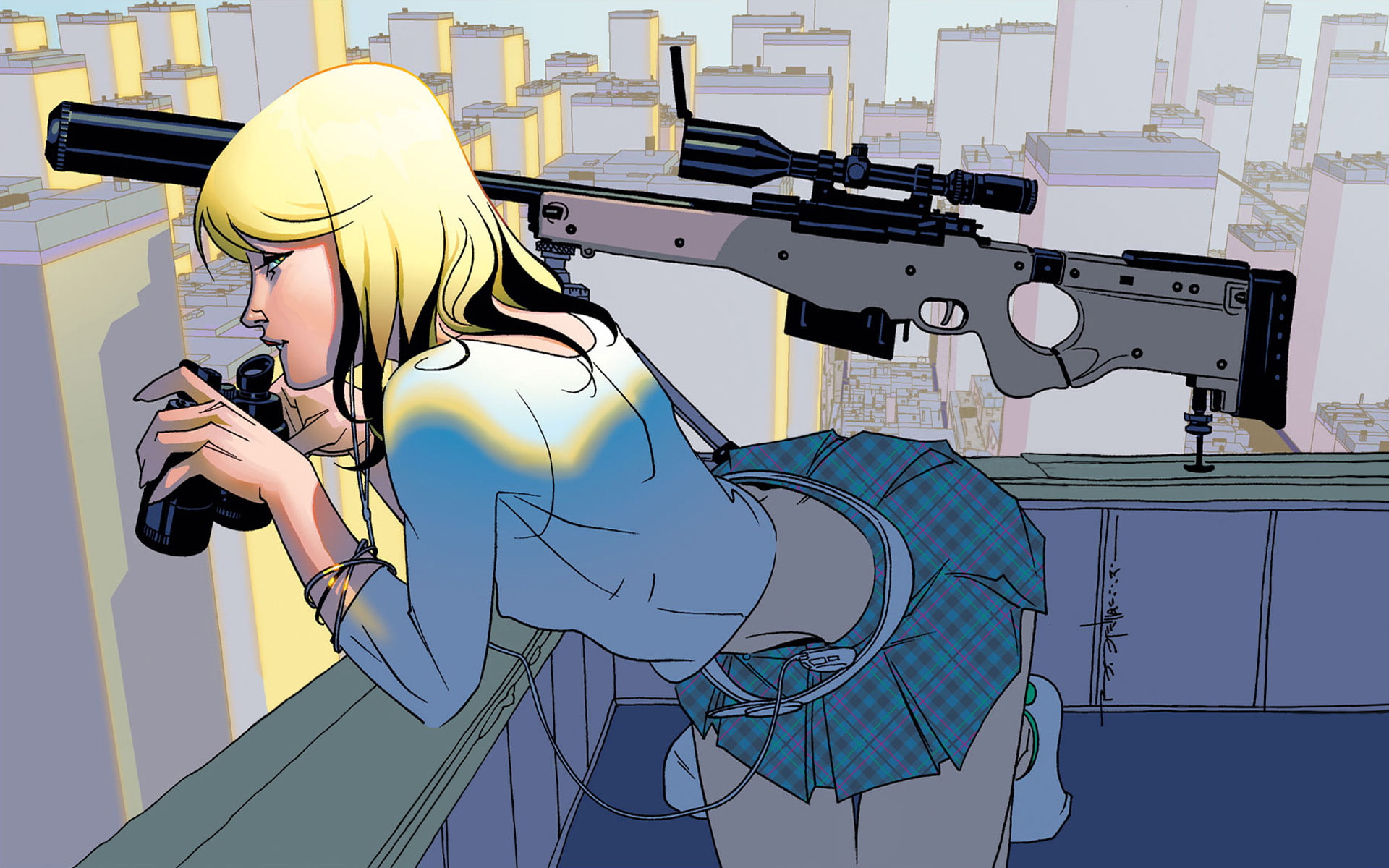 girl, cartoon/comic, 1080P, rifle, woman, sniper, hd, anime, HD Wallpaper