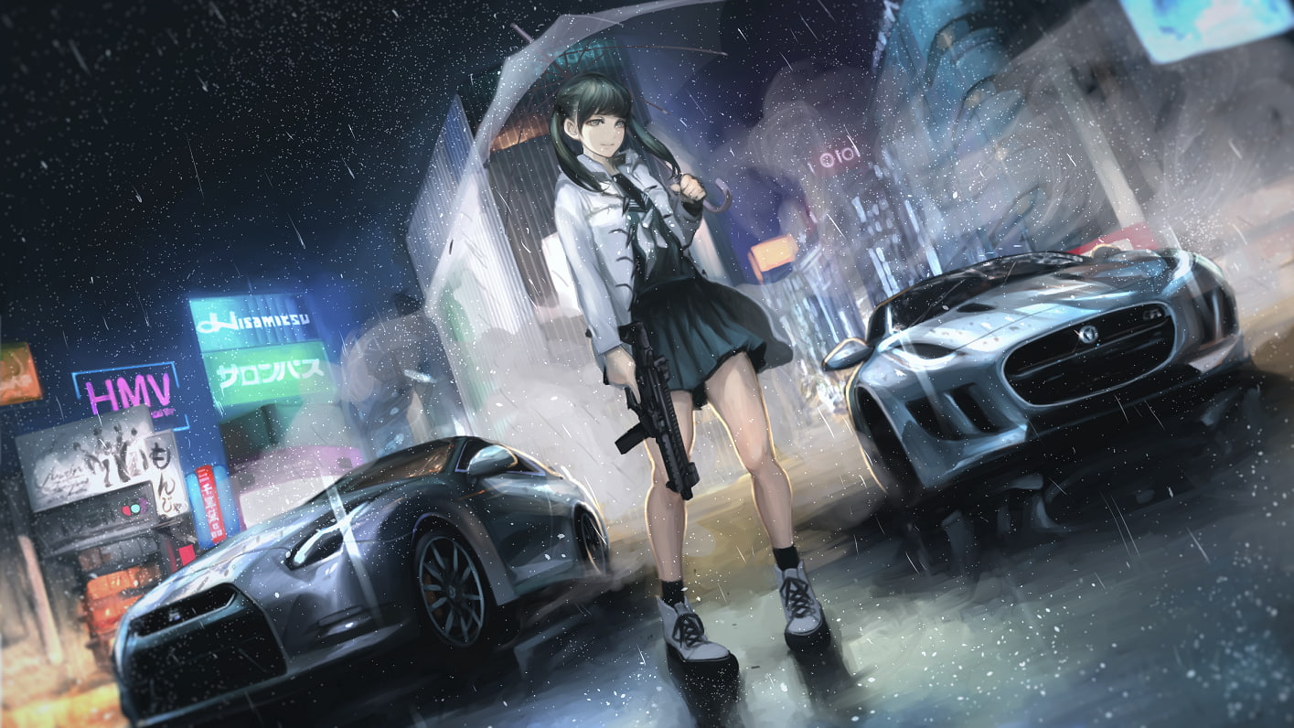 anime, koh, gun, 720P, rain, HD Wallpaper