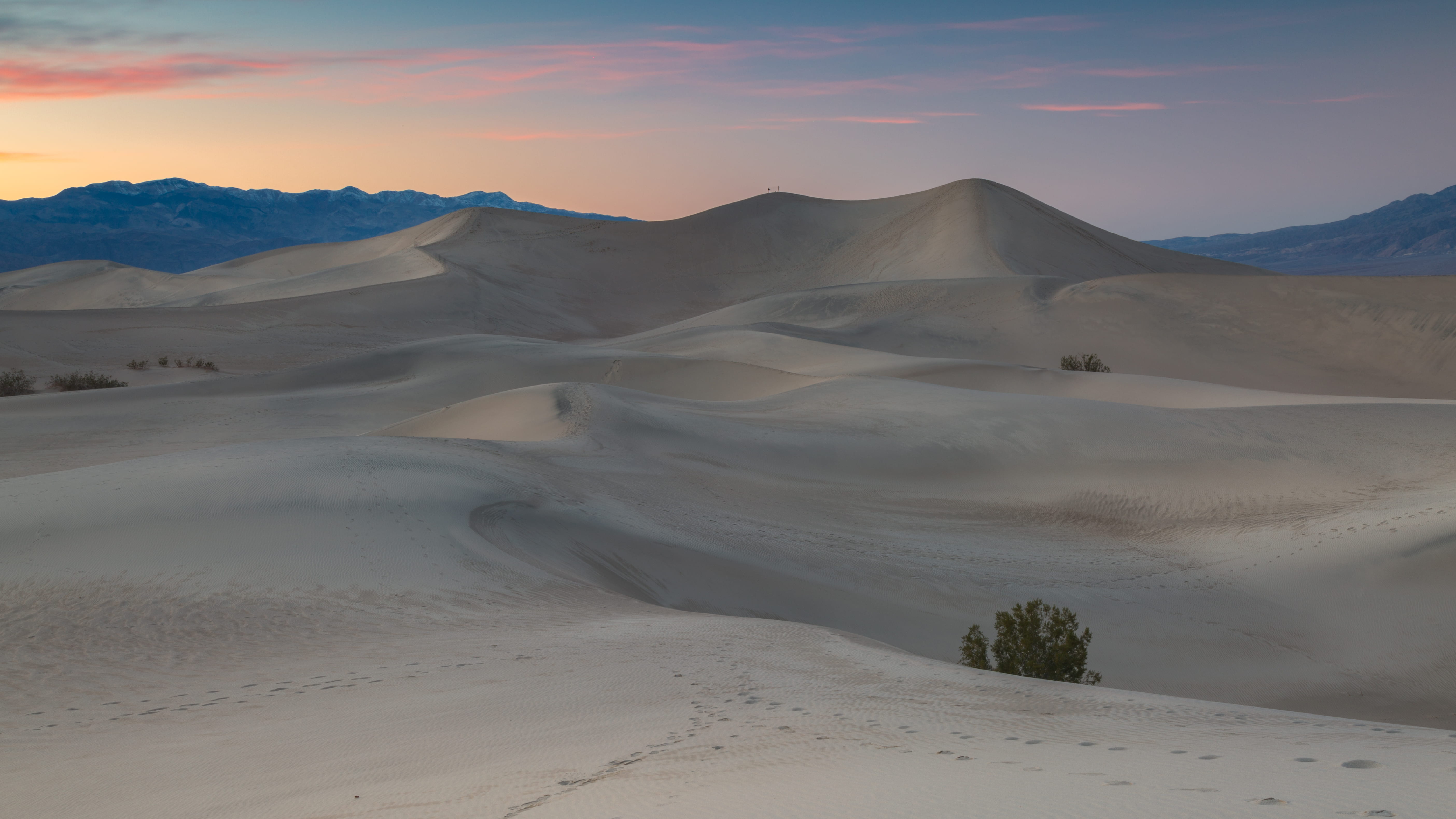 sunrise, footprints, arid climate, golden, land, mountain range, travel, no people, tranquil scene, sand dune, scenics - nature, desert, twilight, climate, HD Wallpaper