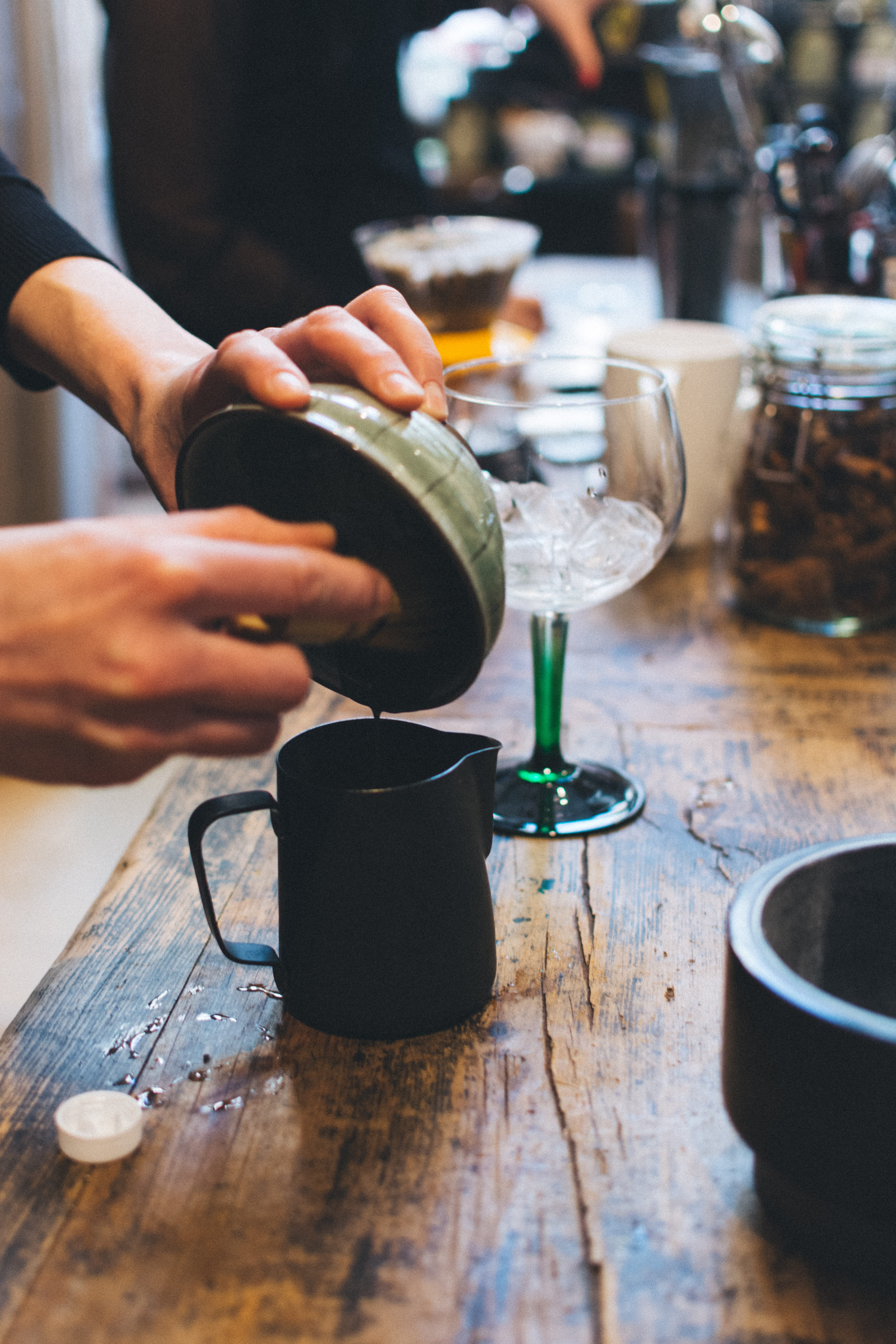 holding, refreshment, process, drinking glass, whisking, one person, cafe, hand, close-up, men, glass, human Hand, bartender, freshness, Matcha, green tea, Phone HD Wallpaper