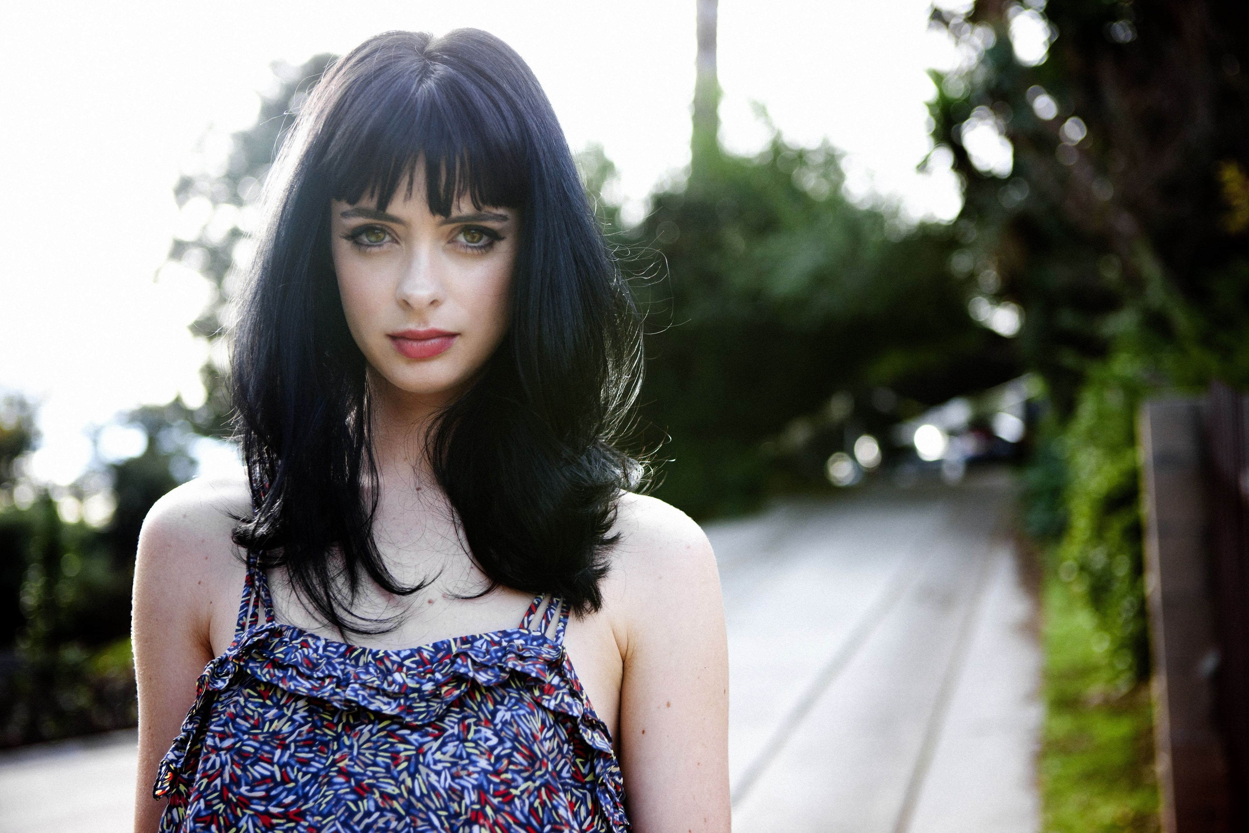 Woman, 4K, Black Hair, Krysten Ritter, Green Eyes, Lipstick, Actresses, Actress, HD Wallpaper