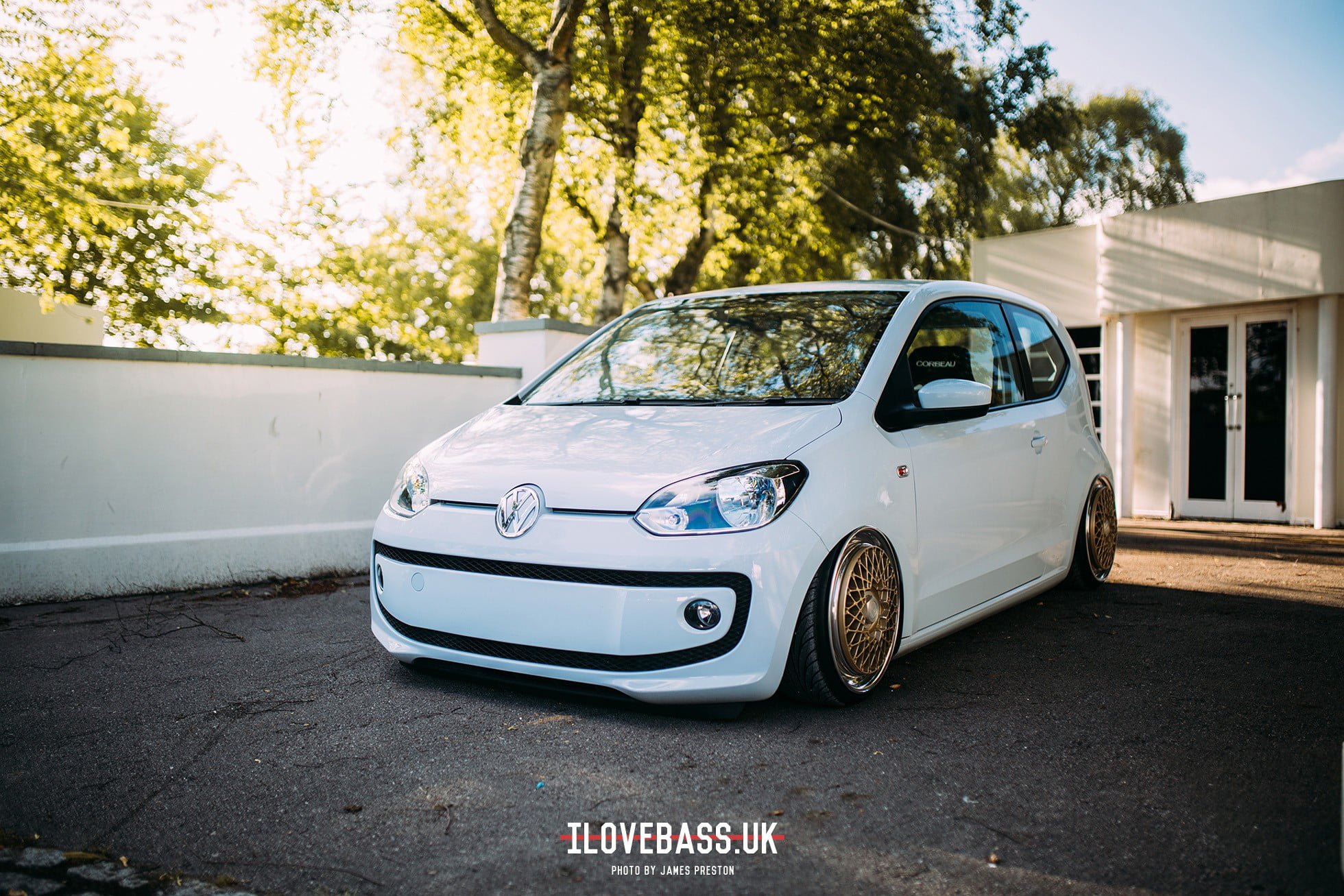 nature, Stance, BBS, vintage car, road, transportation, 1080P, car, text, stationary, white, parking, plant, day, Volkswagen, airride, mode of transportation, HD Wallpaper