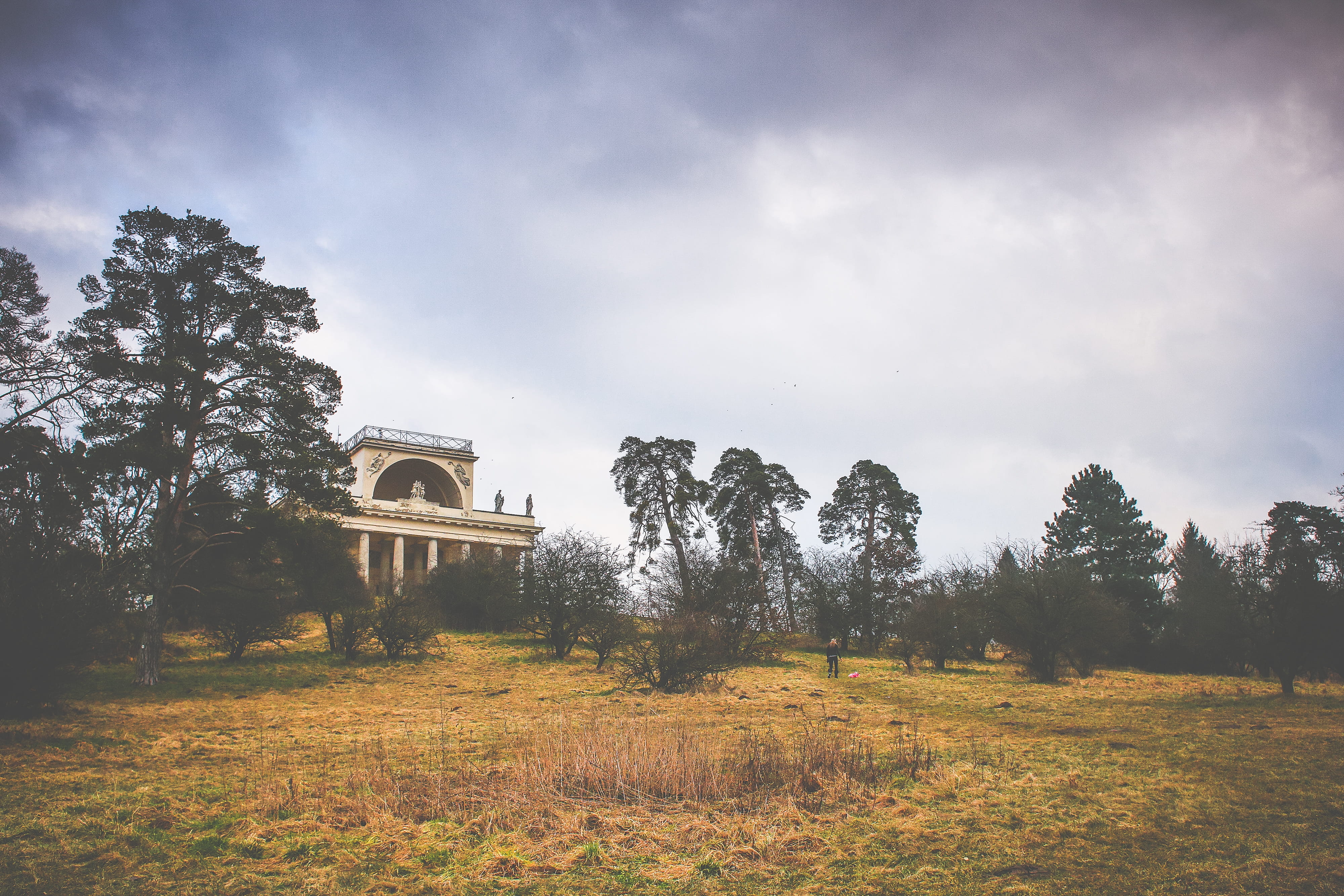sky, old, apollo, building exterior, outdoors, day, cloud - Sky, landscape, republic, Scenery, built structure, place of worship, czech, nature, rainy, HD Wallpaper