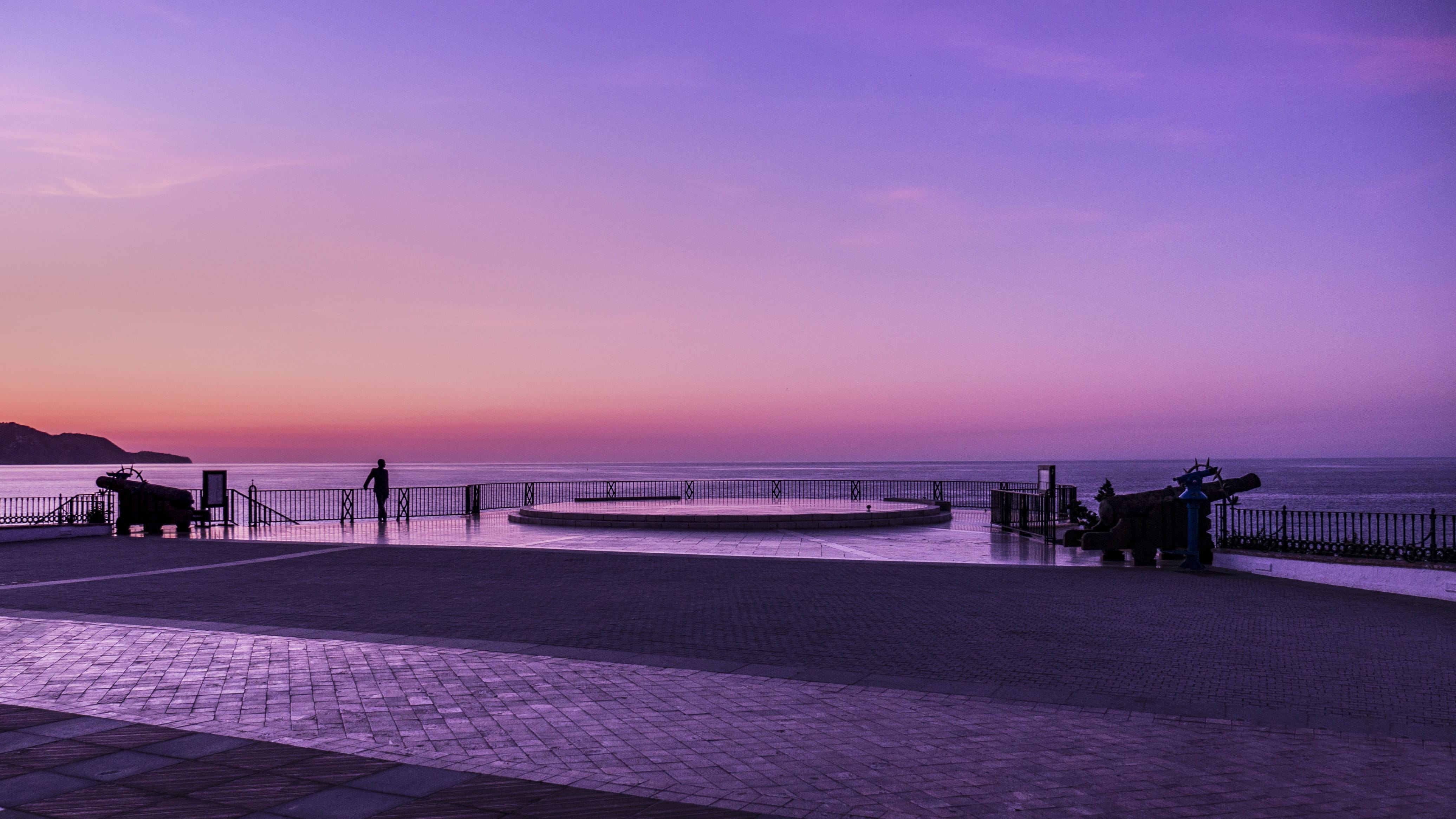 travel, tranquil scene, beauty in nature, pier, water, dusk, nature, balcón de europa, beach, tranquility, Dawn, horizon over water, travel destinations, HD Wallpaper