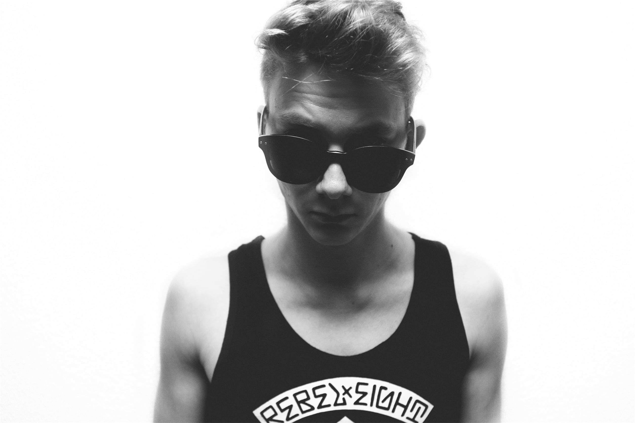 glasses, shirt, top, young women, greyscale, standing, real people, beautiful woman, tank, t-shirt, guy, wearing, portrait, sleeveless, front view, black and white, HD Wallpaper