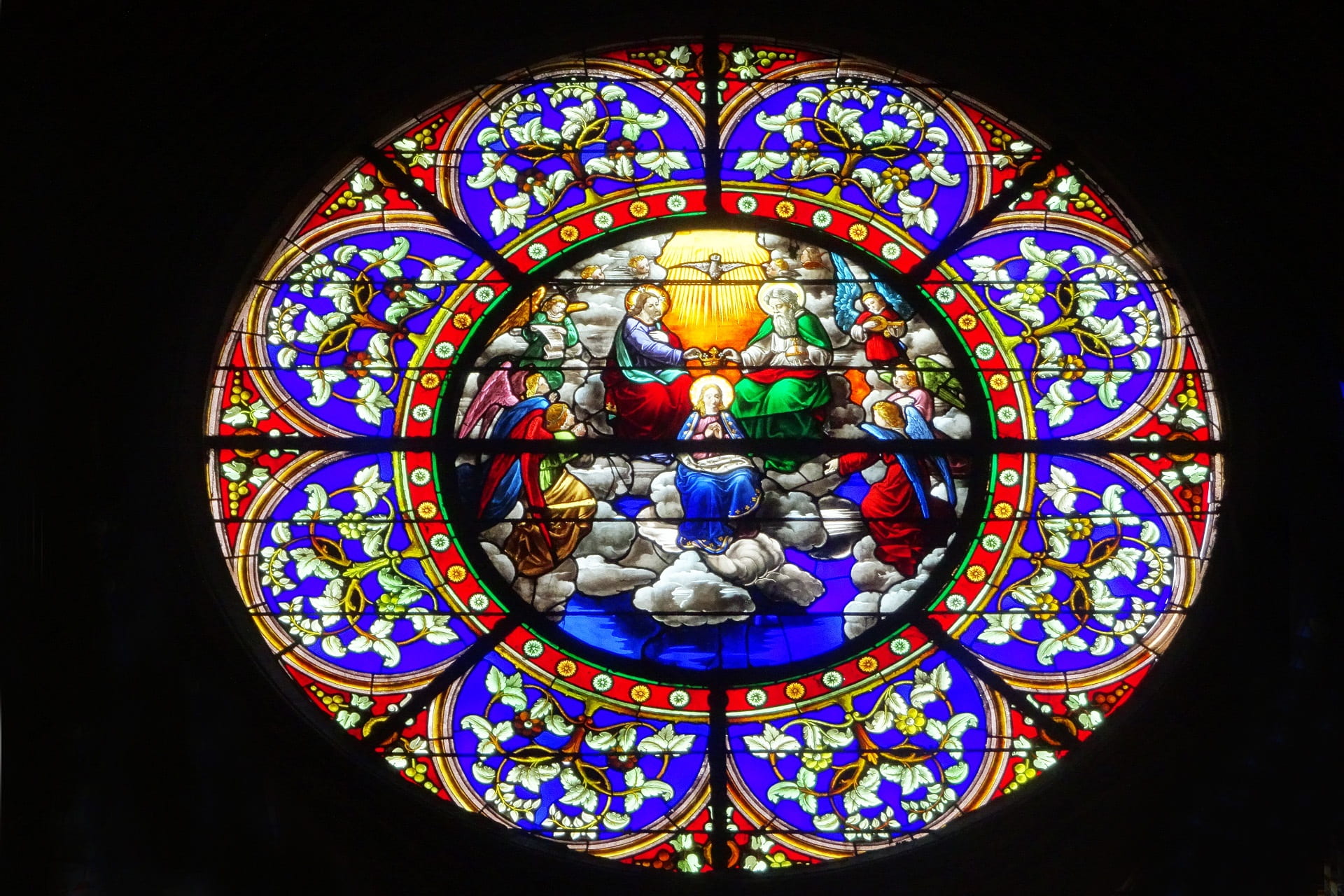 glass colorful, yellow, glass, architecture, art and craft, glass - material, 1080P, religion, rosette, church, religious monuments, red, spirituality, HD Wallpaper