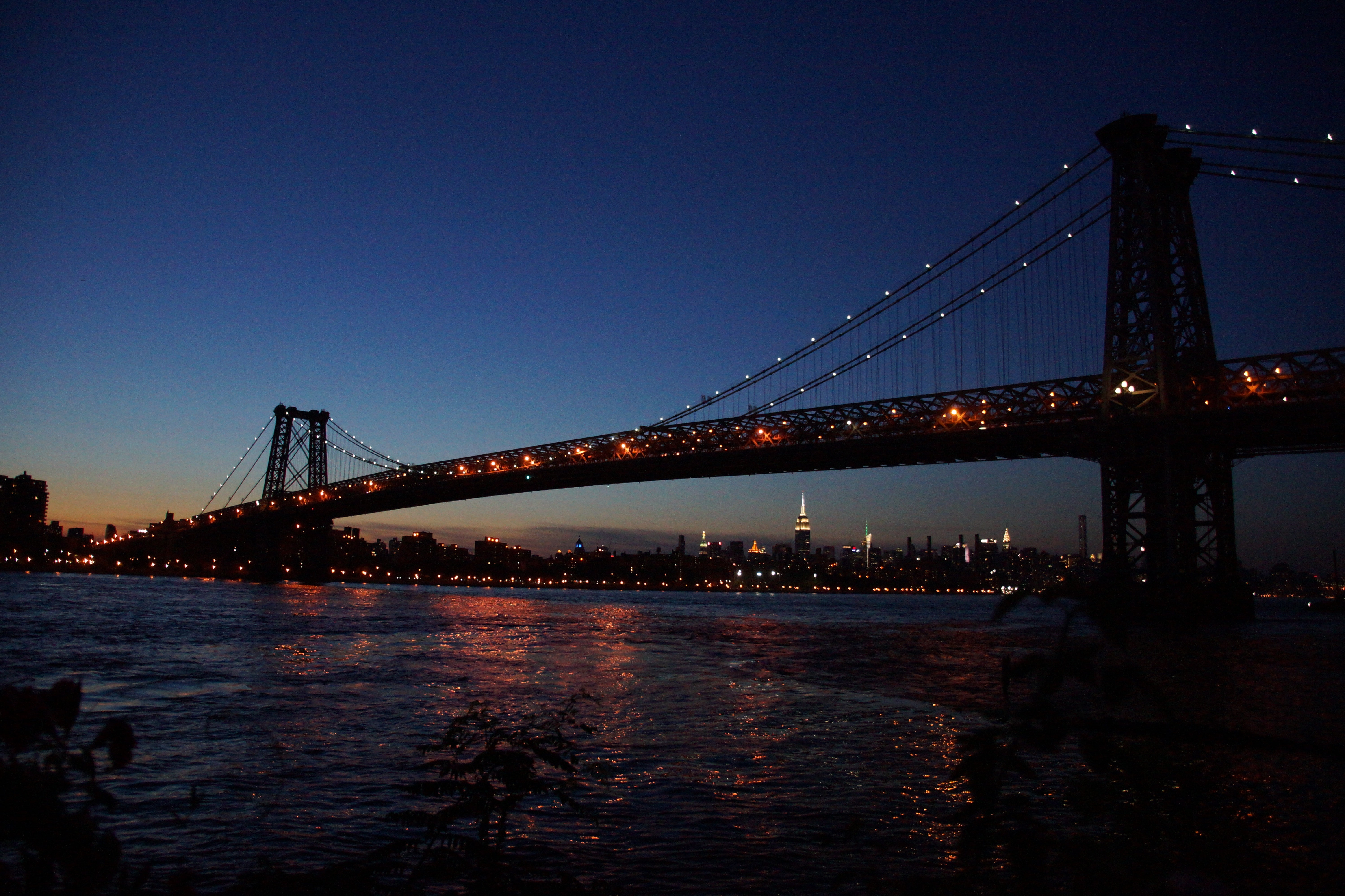 city, manhattan, sky, 5K, river, night, brooklyn, bridge, lights, new york city, brooklyn bridge, york, new, HD Wallpaper