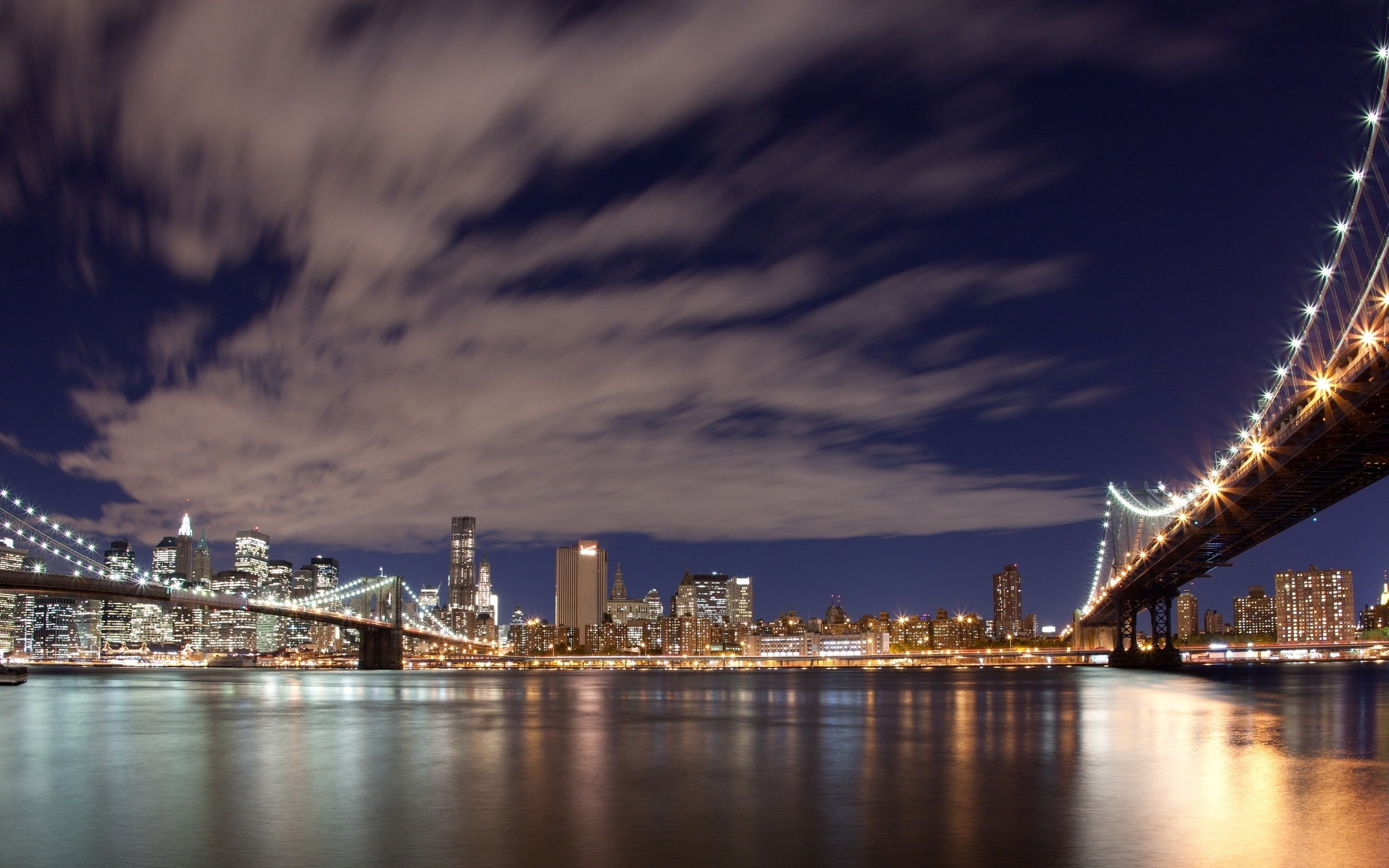 night, river, york, bridge, new, 2K, buildings, hd, cityscape, skyscrapers, HD Wallpaper