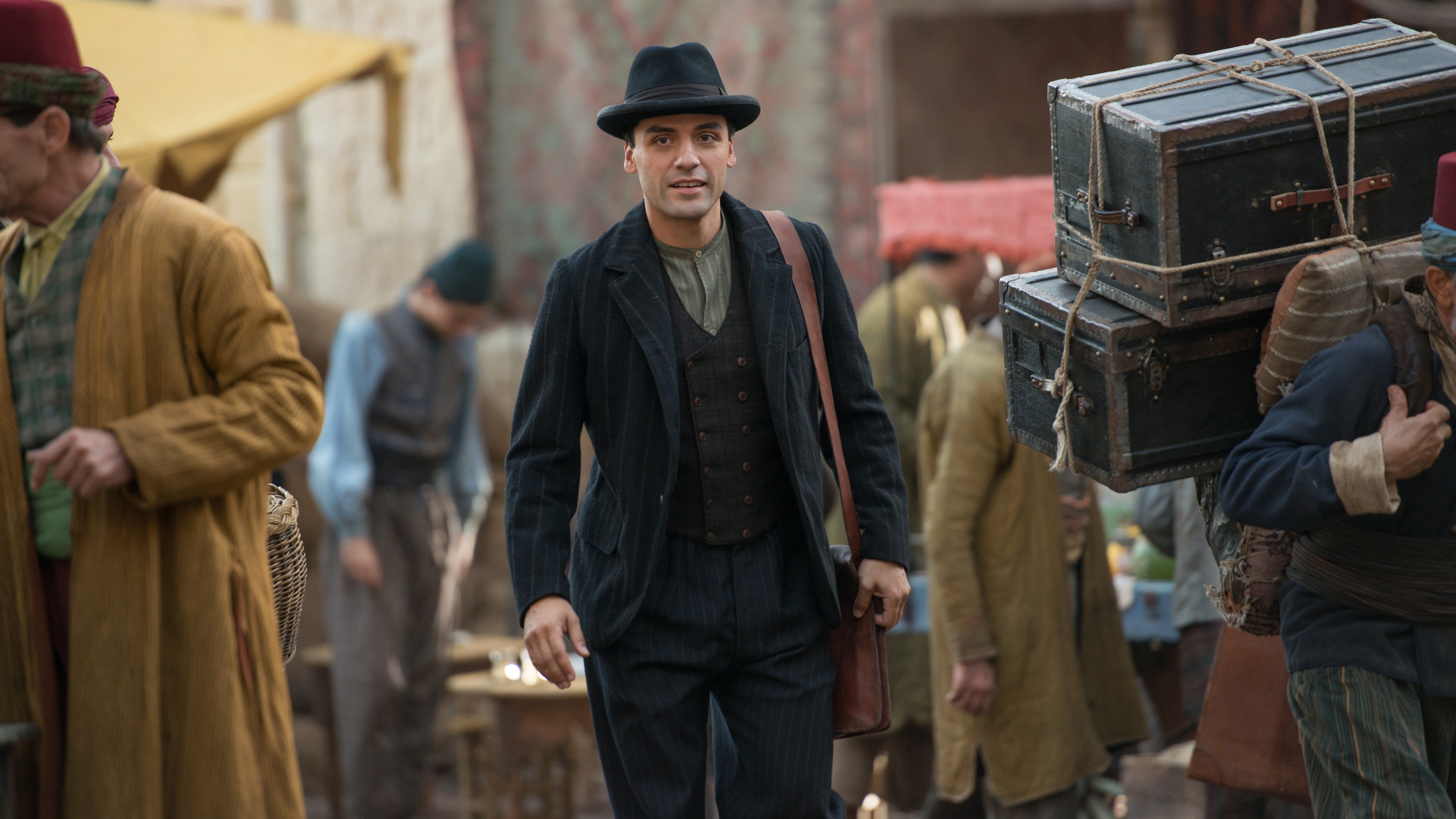 black, hat, The Promise, Oscar Isaac, 8K, wearing, best movies, coat, woman, pants, HD Wallpaper