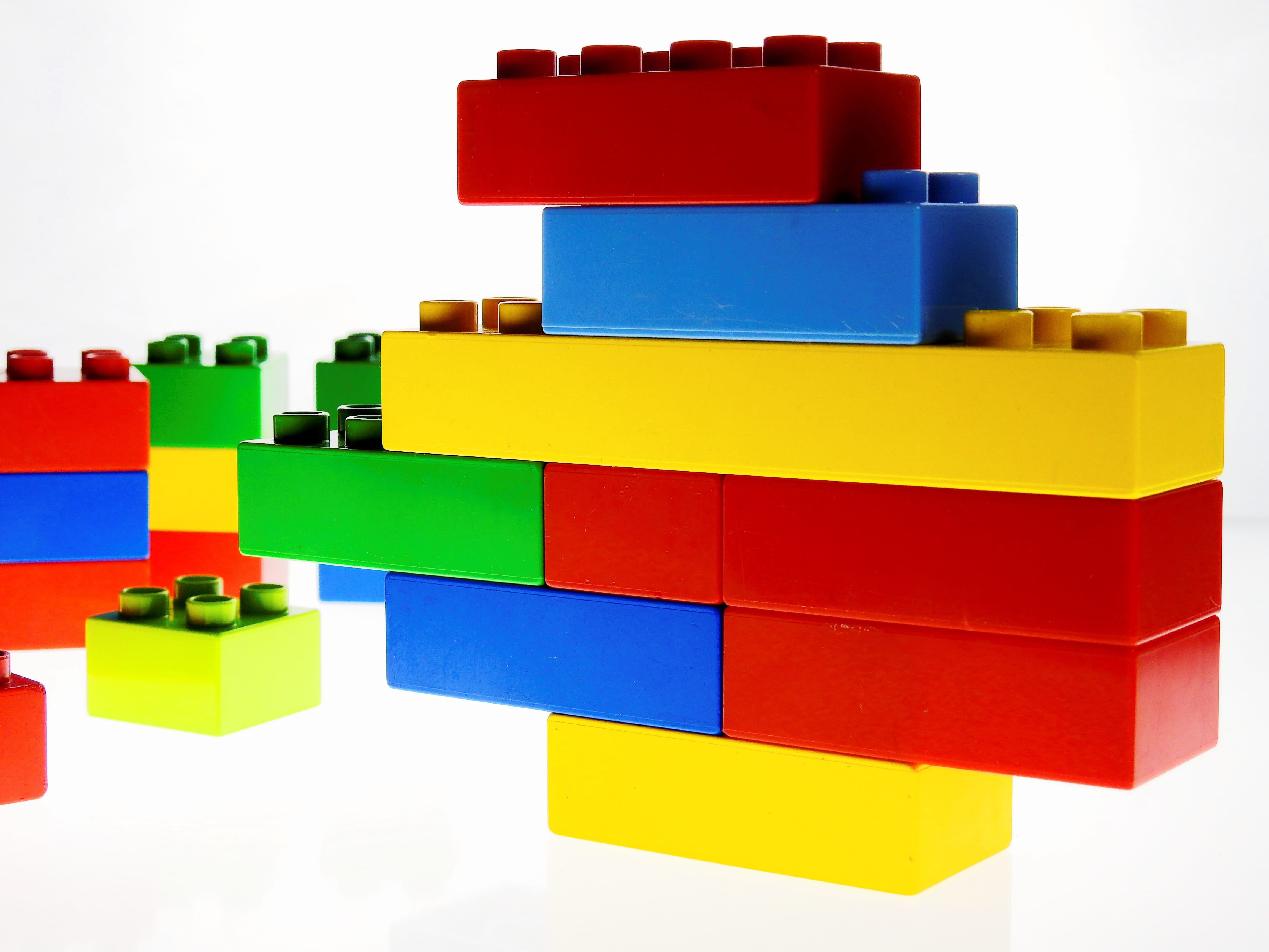 build, yellow, offspring, piecing together, combine, blue, 4K, individual, duplo, flexible, toy block, group, multi colored, building - activity, development, HD Wallpaper