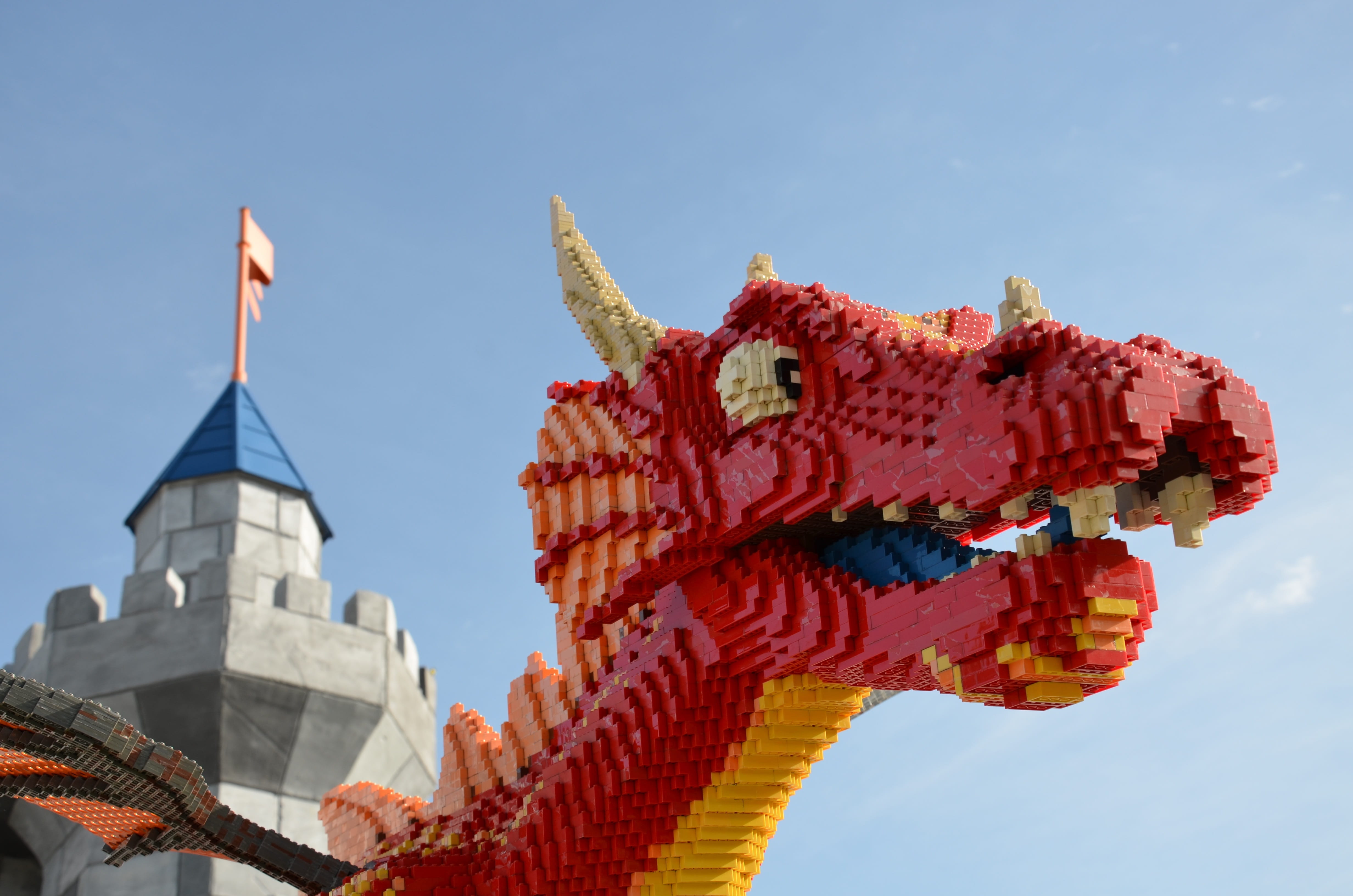 legos, outdoors, architecture, art and craft, nature, day, structure, dragon, reply, monster, lego, building exterior, place of worship, toys, built, spirituality, HD Wallpaper