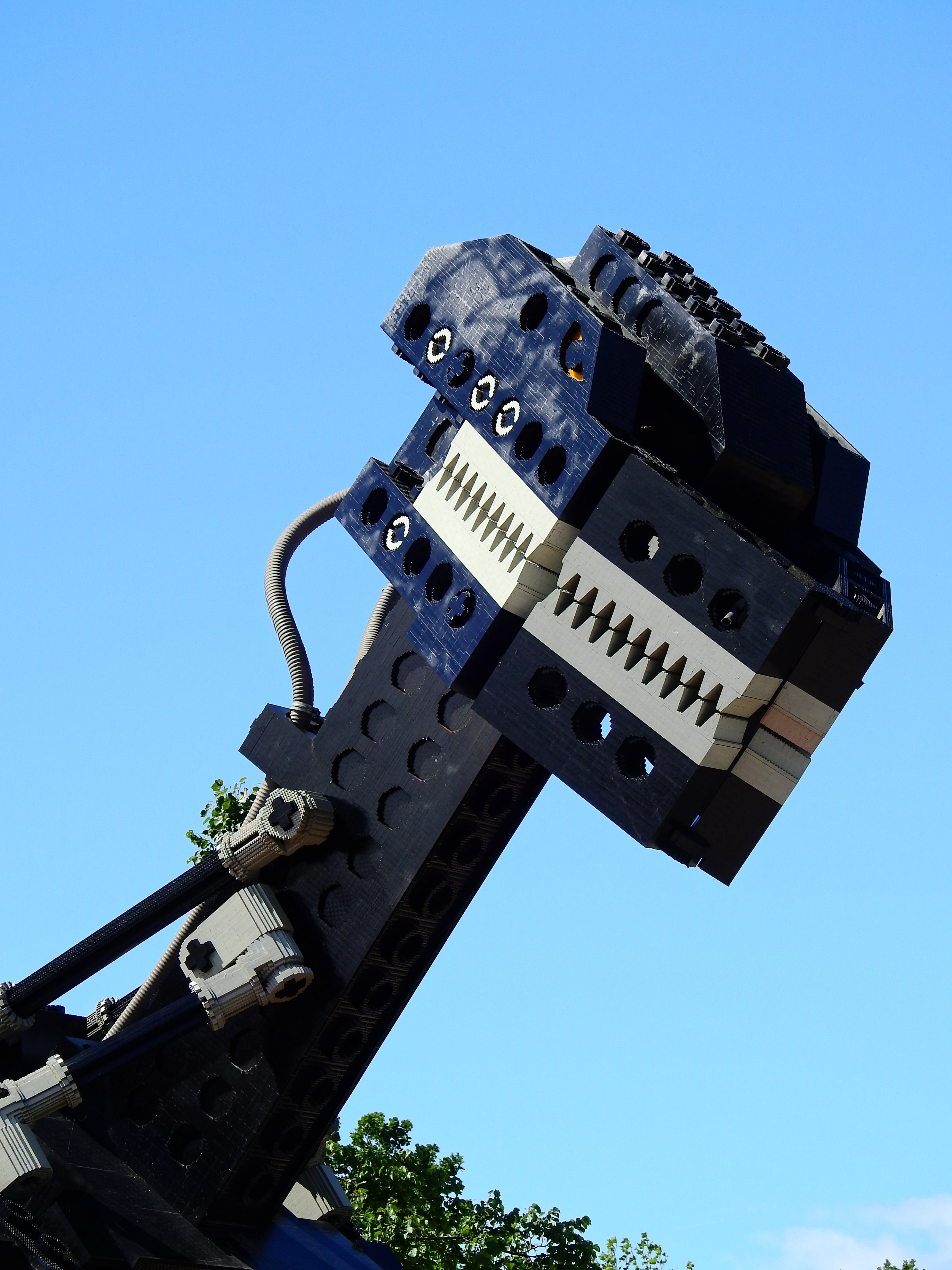 built structure, copy space, equipment, godzilla, play, lego blocks, lego, toys, build, history, dragons, clear sky, low angle view, 4K, children, outdoors, Phone HD Wallpaper