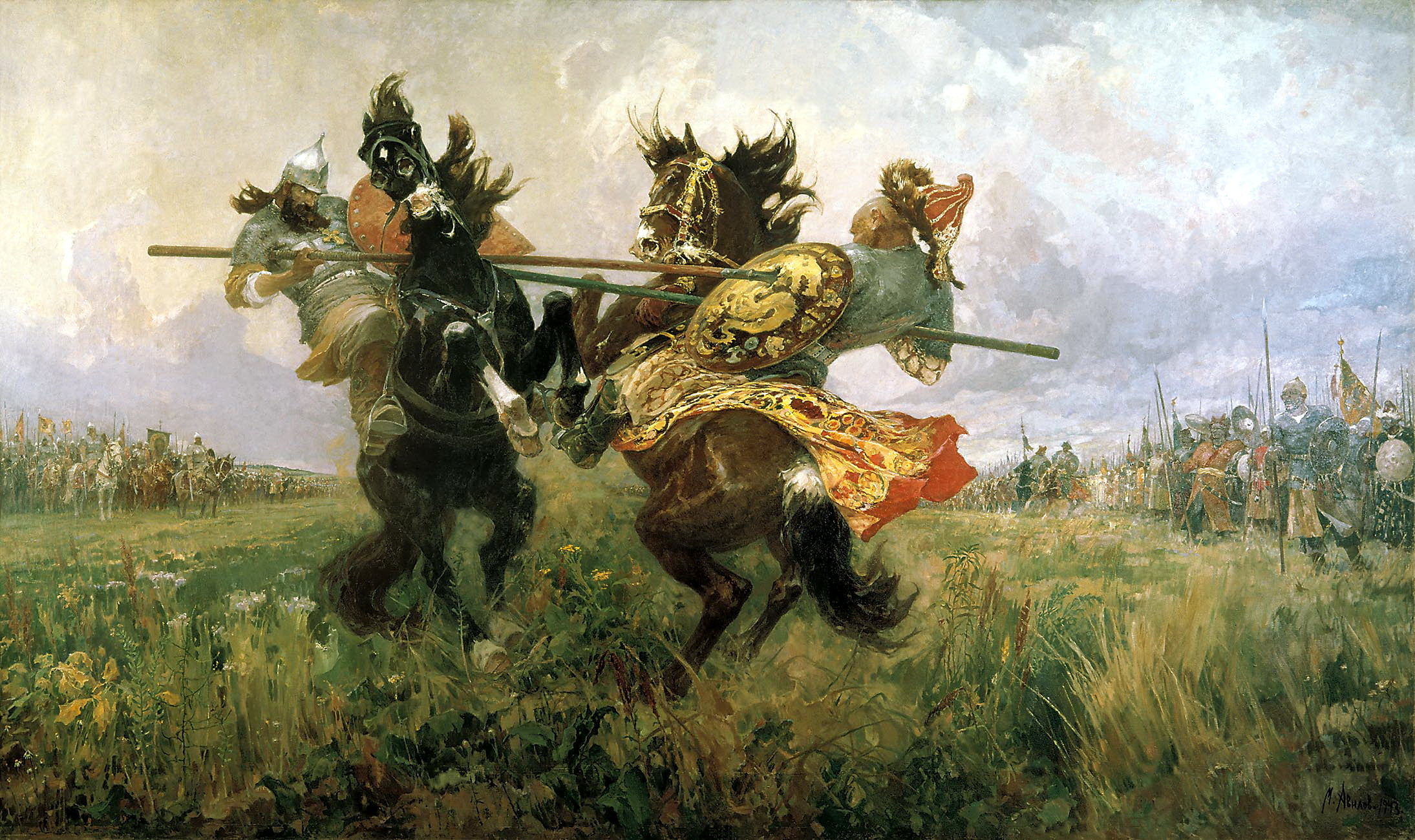 creativity, nature, color Image, human representation, land, Peresvet and Chelubey, male likeness, day, fantasy, horse, grass, people, 1080P, war, sculpture, HD Wallpaper