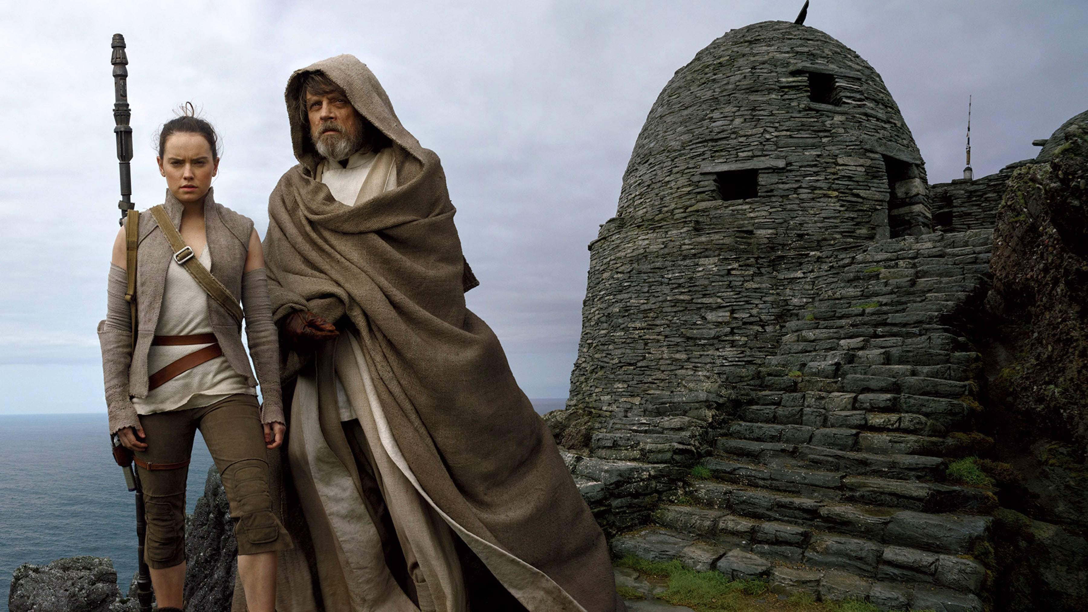 skywalker, 2K, luke, 4K, Luke Skywalker, Daisy Ridley, Mark Hamill, daytime, rei, Rey, Star Wars: The Last Jedi, HD Wallpaper