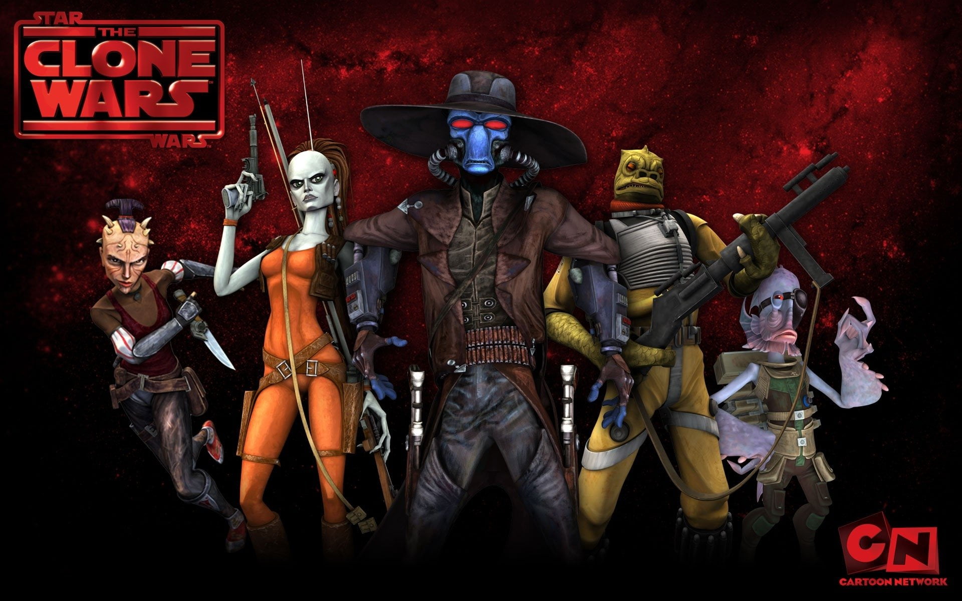 Star Wars: The Clone Wars, weapon, clothing, helmet, men, human representation, religion, Bounty Hunter, city, male likeness, Cad Bane, Cartoon, headwear, HD Wallpaper