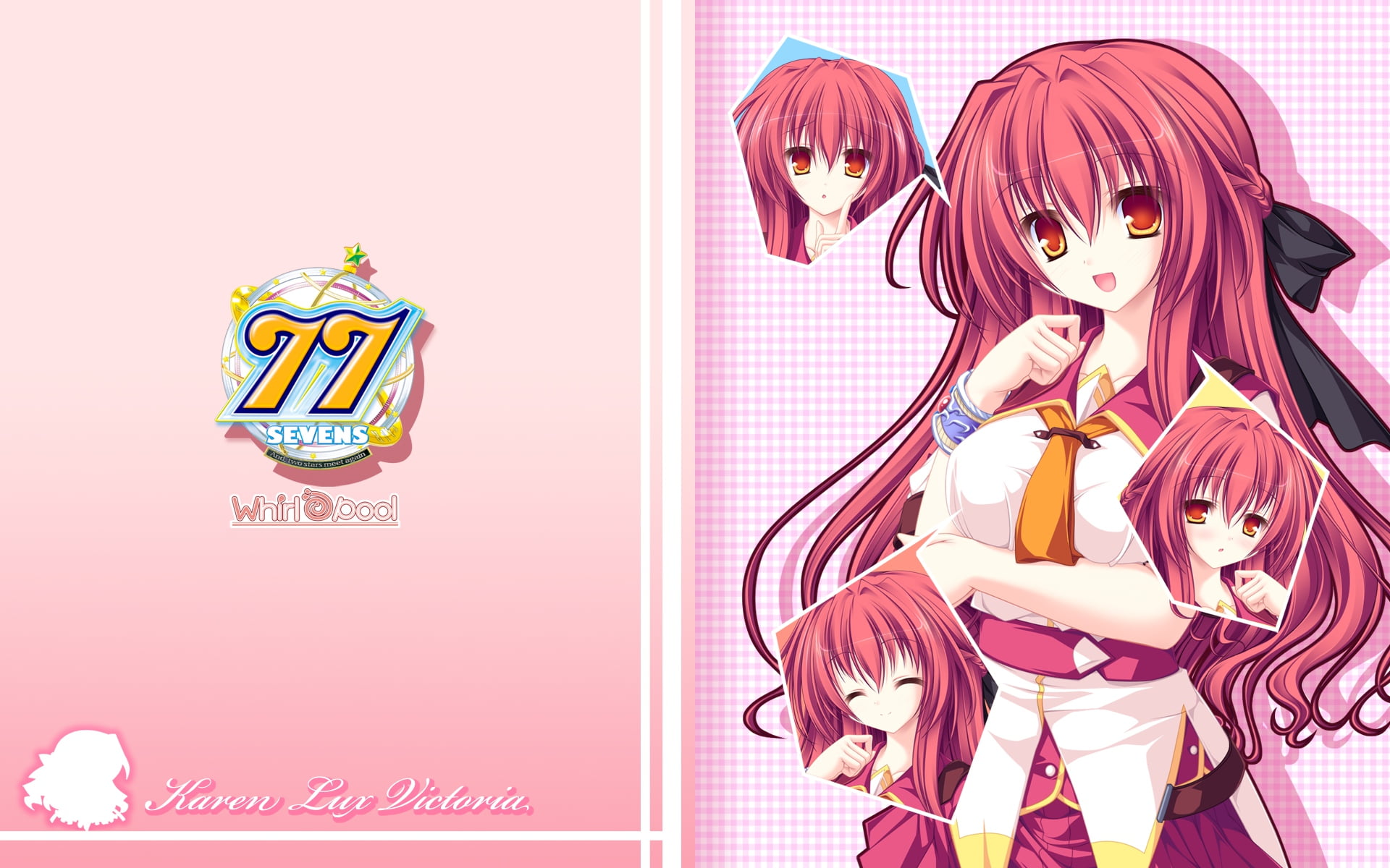 1080P, thinking, school uniform, long hair, hair bows, redhead, happy, Karen Lux Victoria, looking at viewer, bow, Sevens and, series, blushing, anime, HD Wallpaper