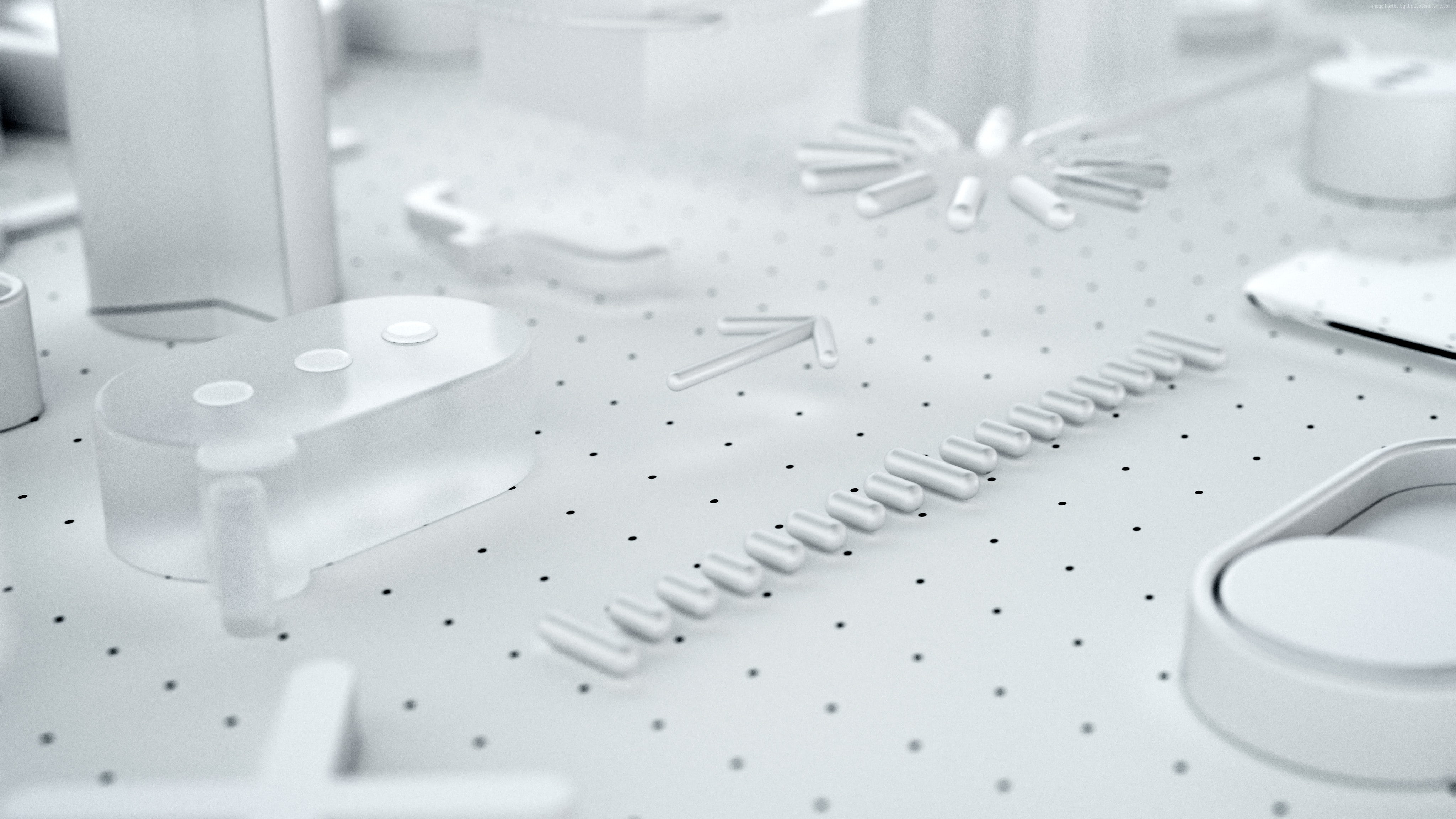 3D, geometric shape, steel, no people, art and craft, circle, indoors, shape, equipment, 4K, still life, white color, machinery, healthcare and medicine, HD Wallpaper