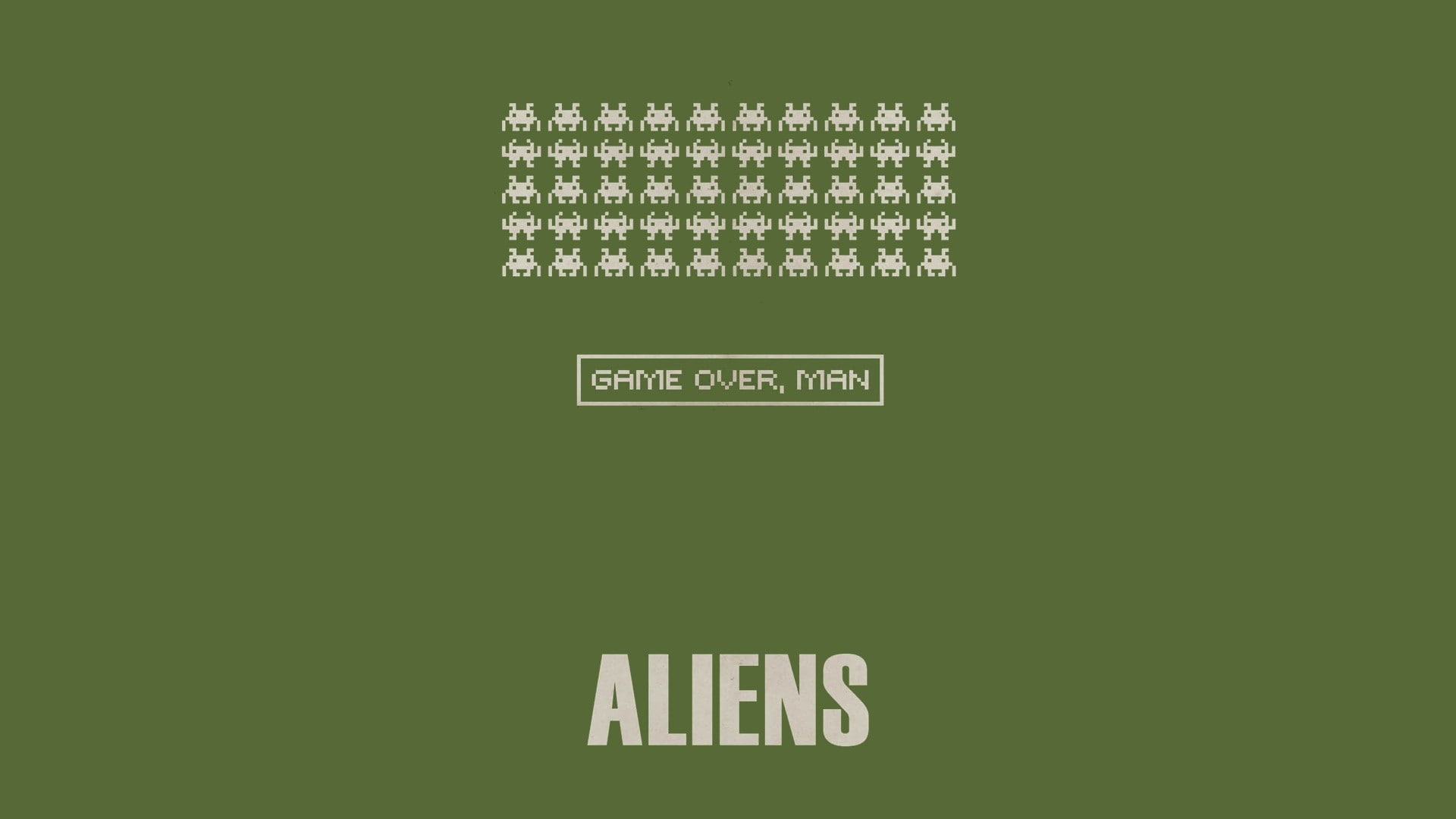 aliens, retro games, humor, digital art, 1080P, video games, Space Invaders, GAME OVER, simple background, minimalism, pixels, text, HD Wallpaper