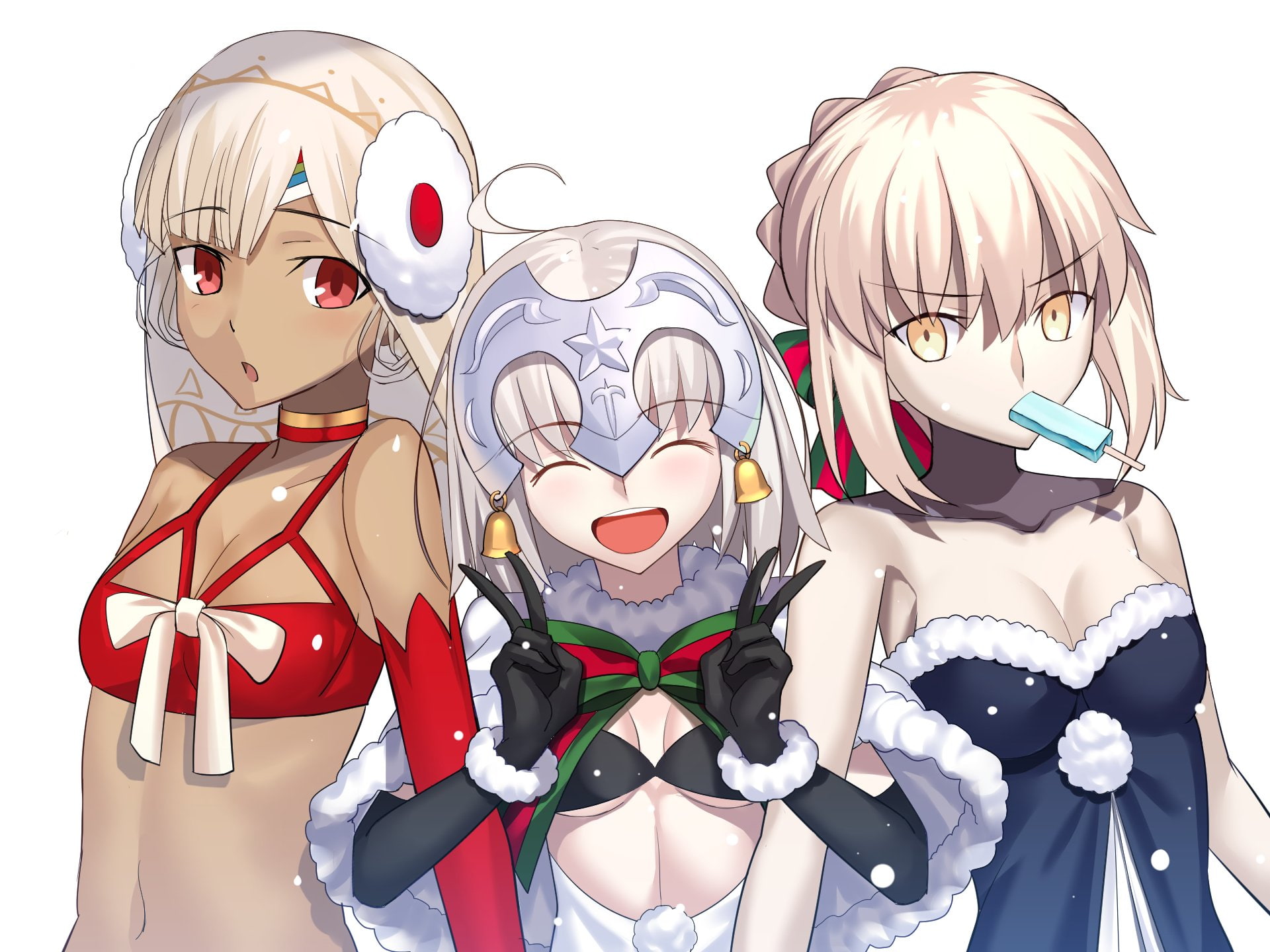 Smile, Popsicle, Jeanne dArc (Fate Series), White Hair, Brown Hair, Fate Series, Girl, Bell, Fate/Grand Order, Short Hair, Long Hair, Dress, bow (Clothing), HD Wallpaper