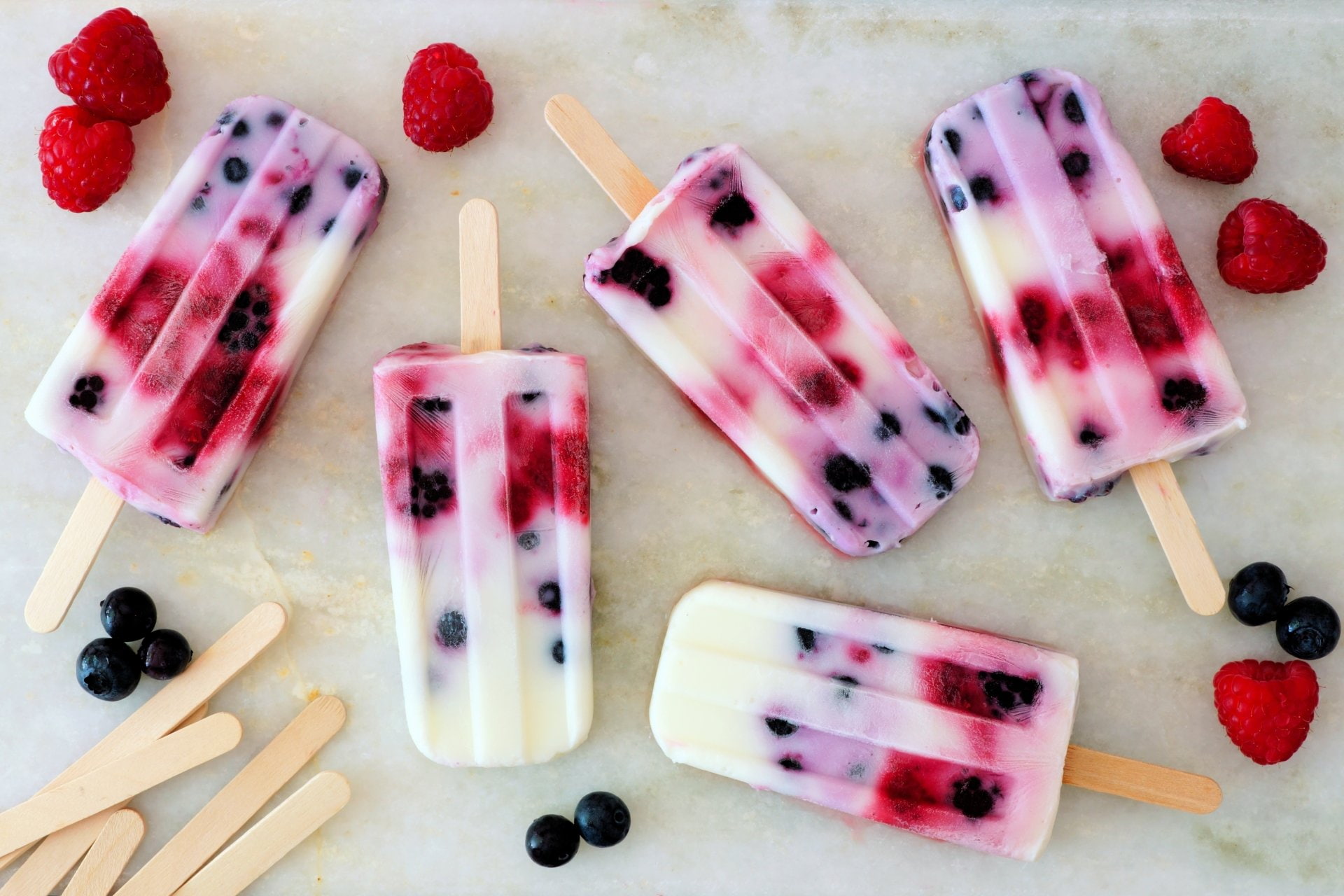 Raspberry, Popsicle, Food, 1080P, Ice Cream, Blueberry, Still Life, HD Wallpaper