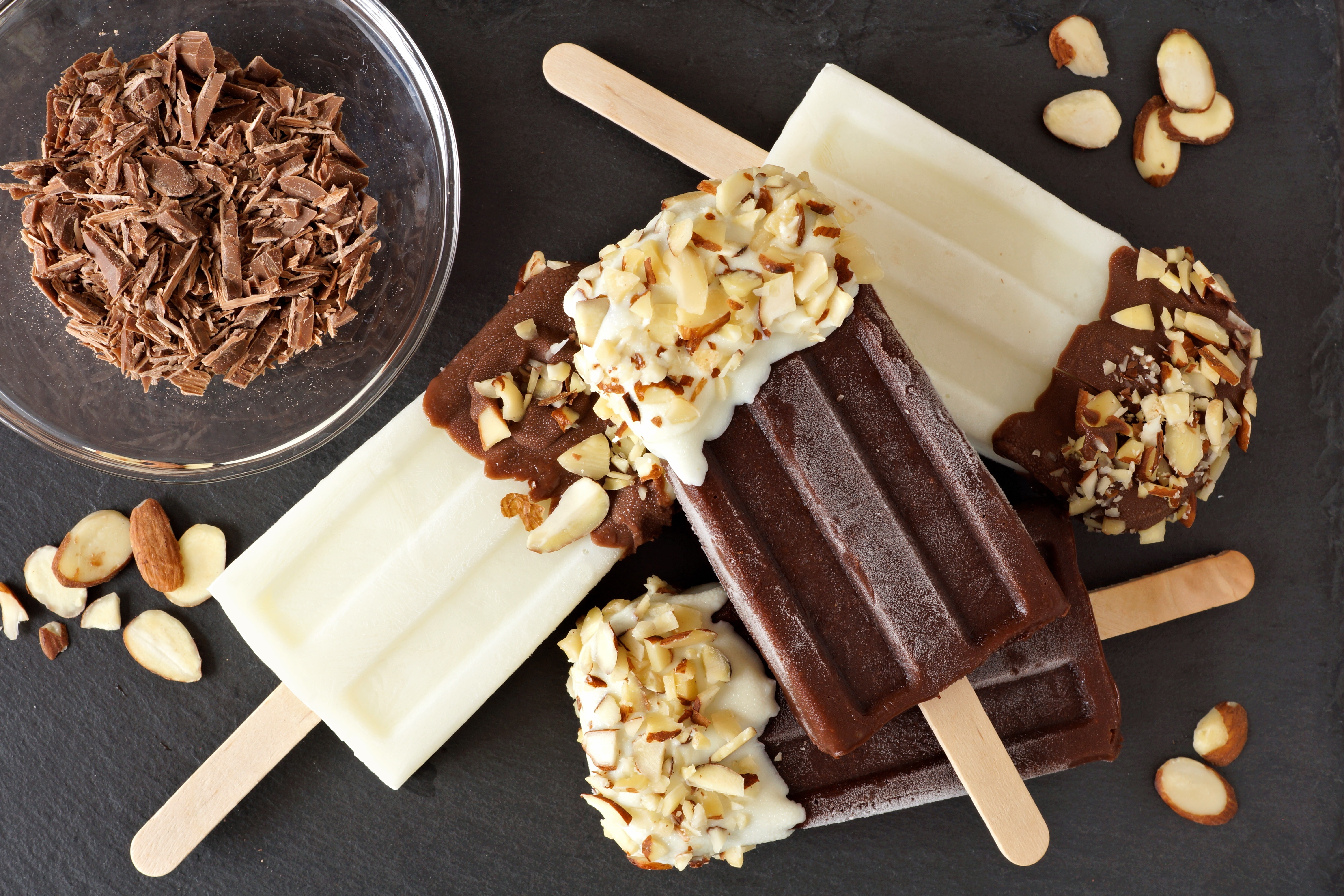 5K, chocolate popsicle ice cream, Food, snack, nuts, HD Wallpaper