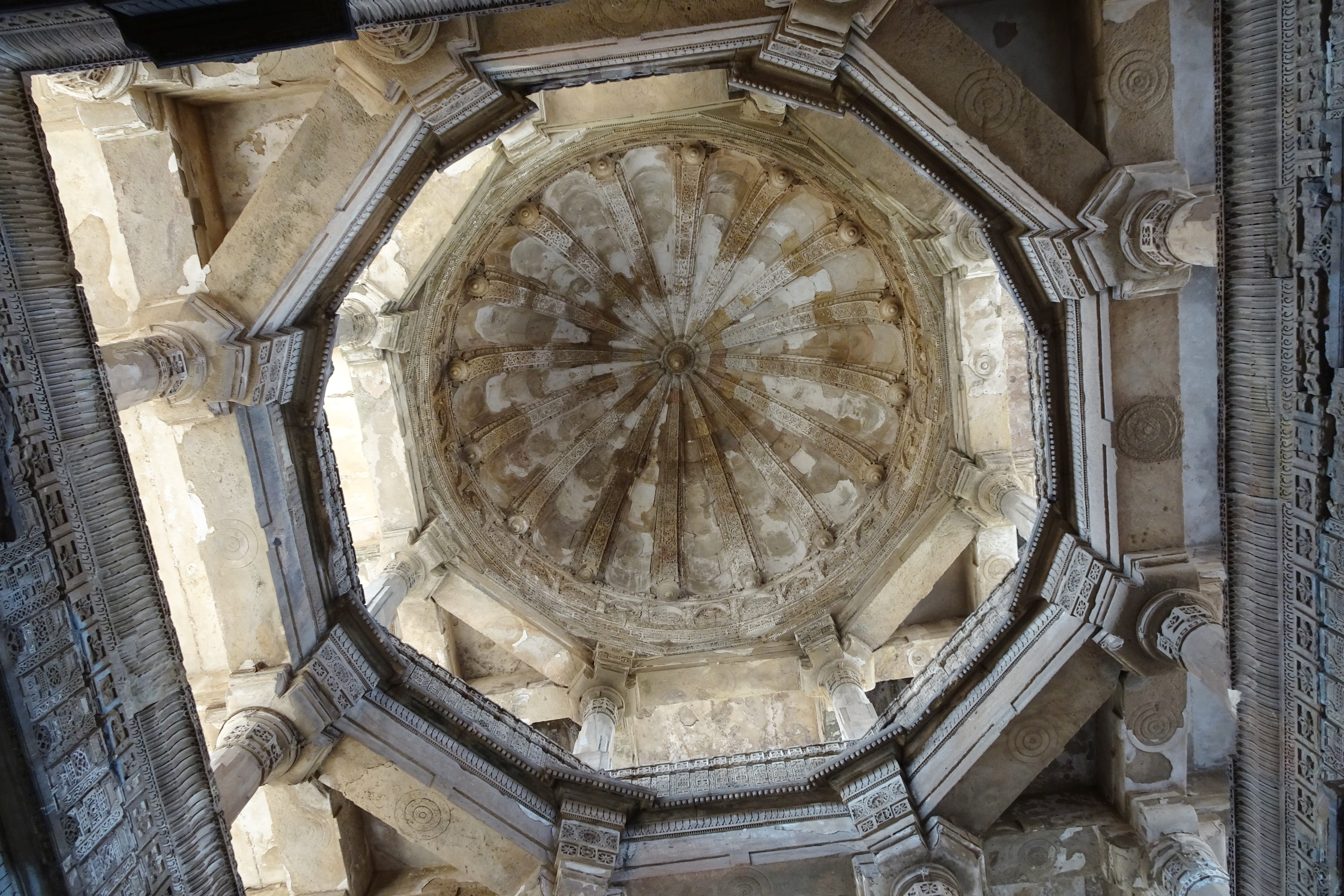 stone, travel destinations, spirituality, ceiling, low angle view, building exterior, built structure, monument, sculpture, archaeological park, india, HD Wallpaper