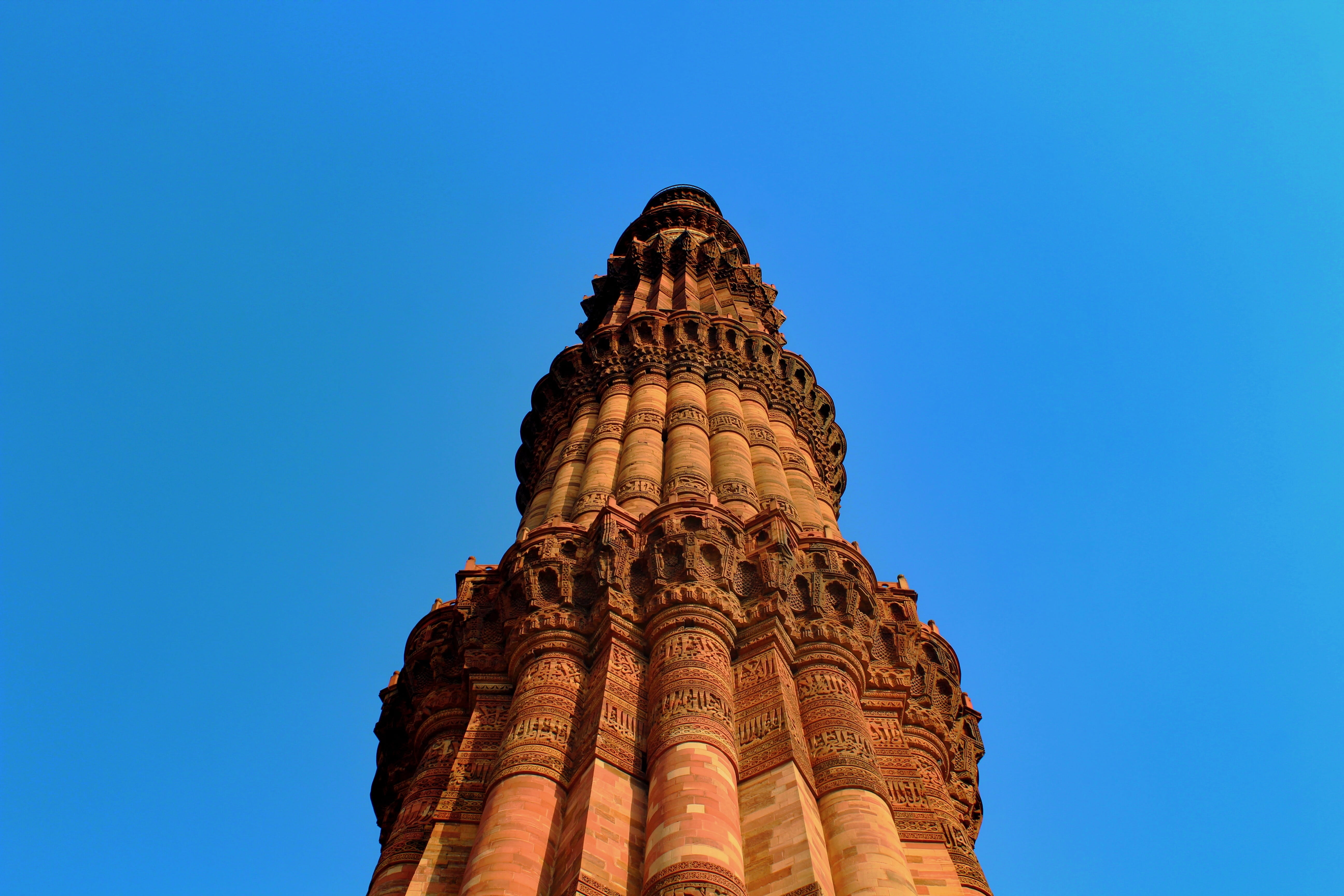 india, the past, building, new delhi, outdoors, low angle view, travel, belief, culture, history, place of worship, no people, religion, travel destinations, HD Wallpaper