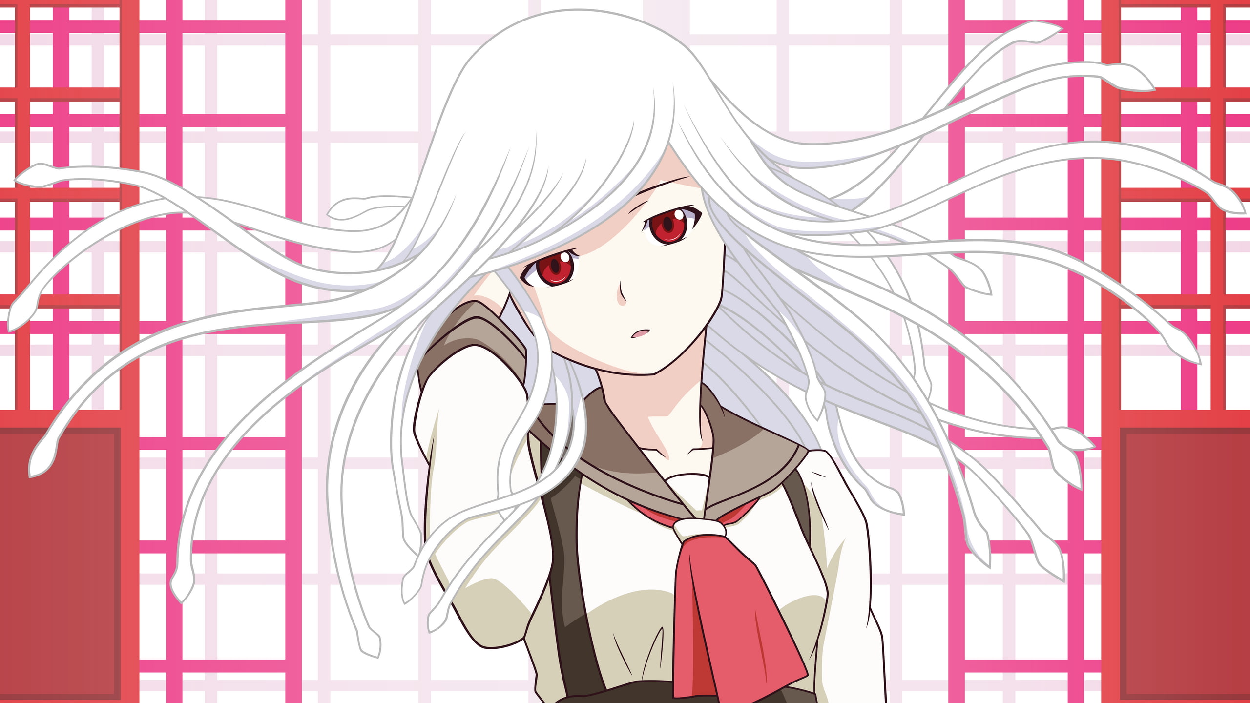 red eyes, Monogatari Series, vector, school uniform, 2K, Sengoku Nadeko, HD Wallpaper