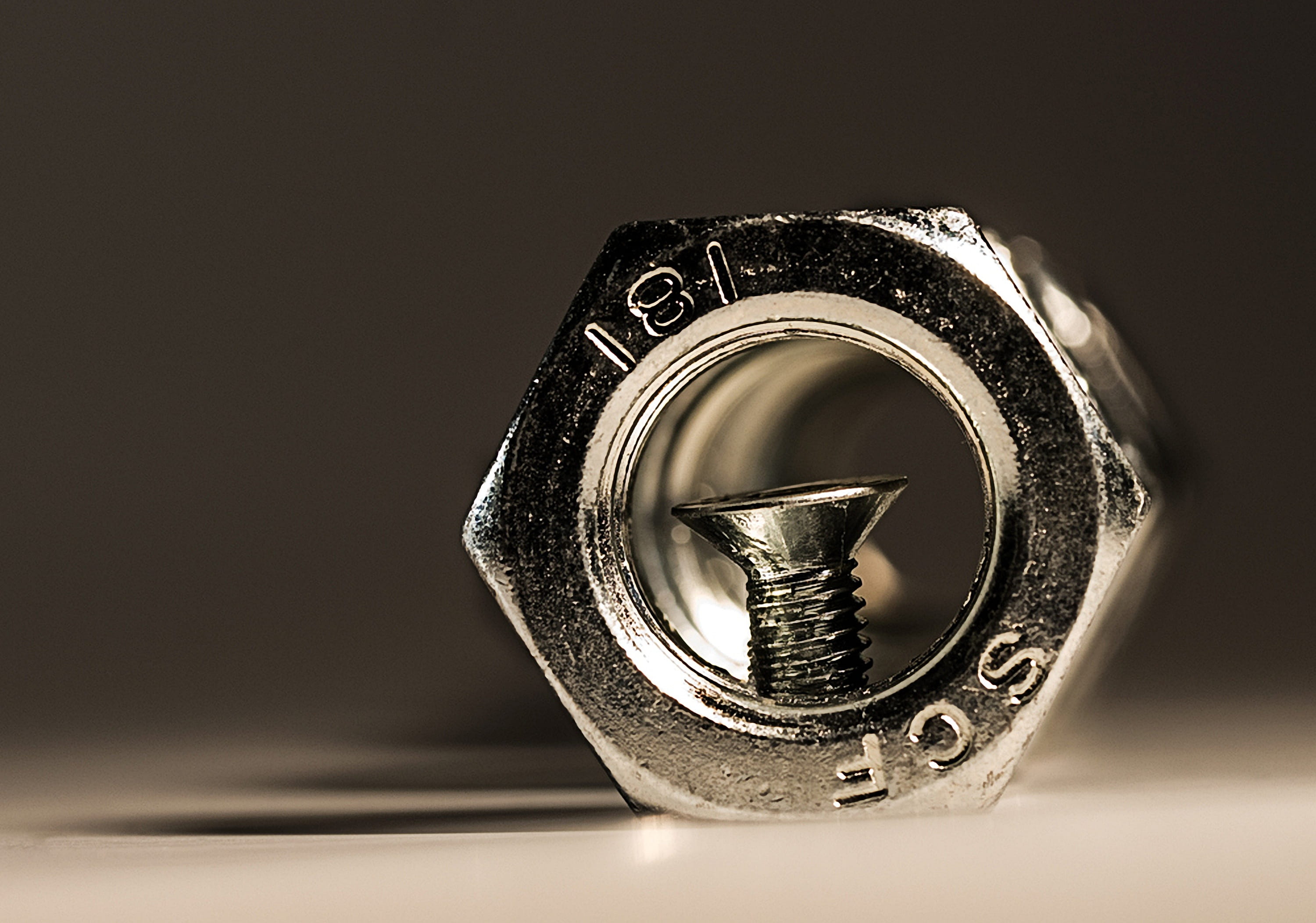 retro styled, Macro, cut out, indoors, silver - metal, metal construction, old-fashioned, no people, gland, chrome, fixing, hexagon nut, alloy, industry, HD Wallpaper