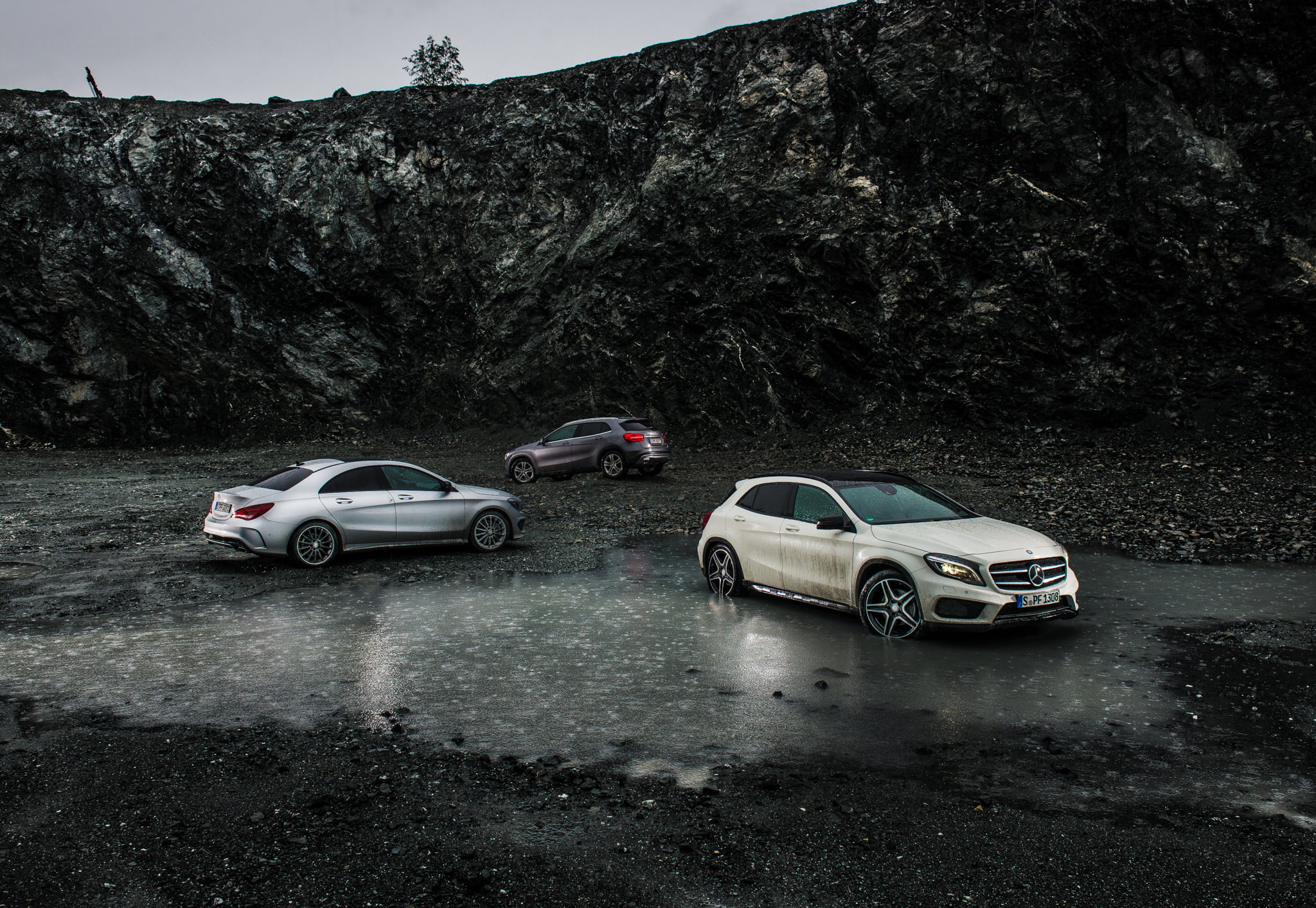 wet, mode of transportation, tree, transportation, day, no people, plant, road, A45 AMG, water, land vehicle, outdoors, CLA45 AMG, 4MATIC, vehicles, motor vehicle, HD Wallpaper