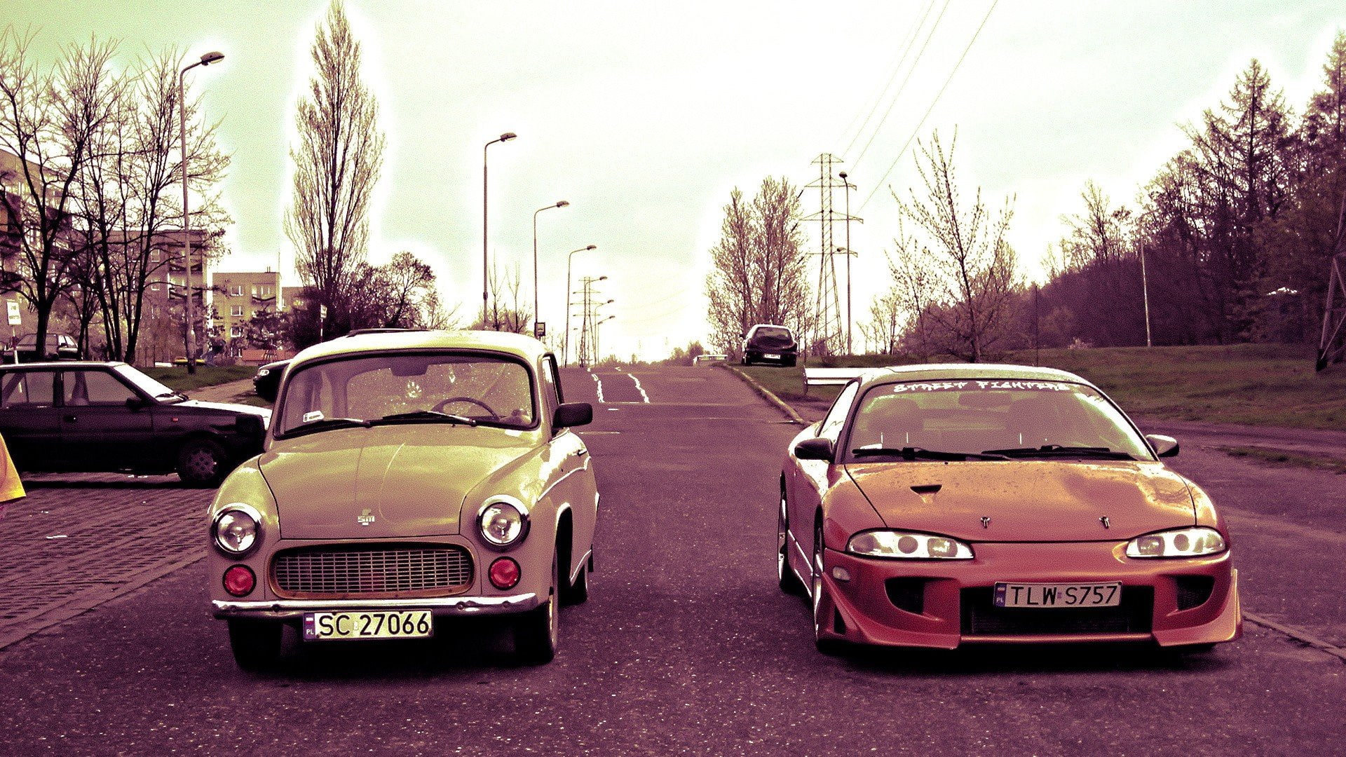 roads, tuning, mitsubishi, caro, syrena, polonez, 1080P, streets, poland, cars, eclipse, polish, HD Wallpaper