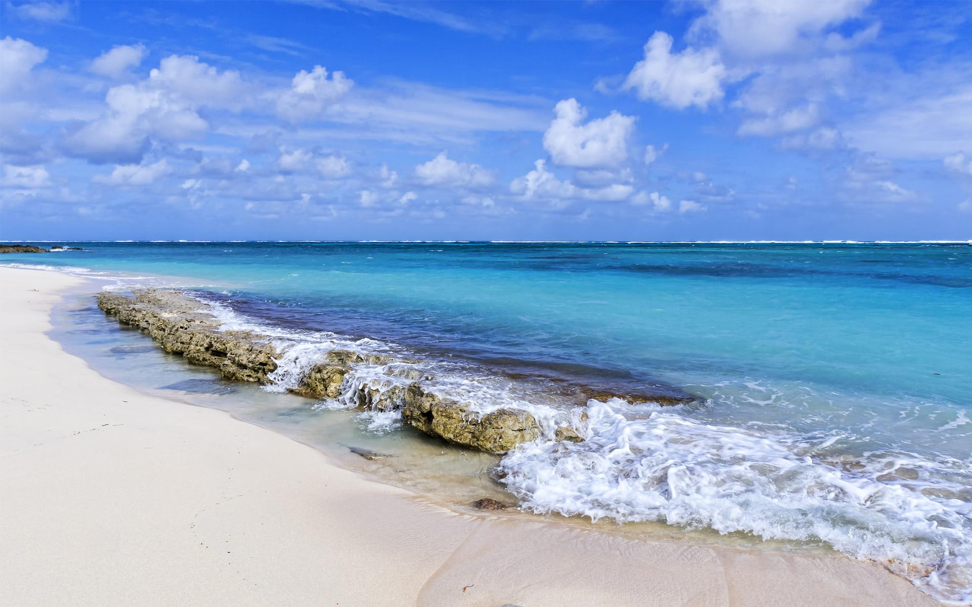 images, tropical, sky, breakers, water, landscapes, beaches, 1080P, ocean, clouds, body, desktop, waves, sea, HD Wallpaper
