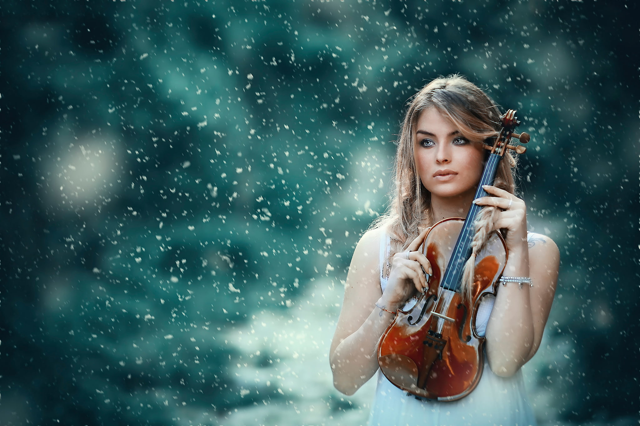 Ice breaker, 1080P, girl, Alessandro Di Cicco, violin, the beauty, HD Wallpaper