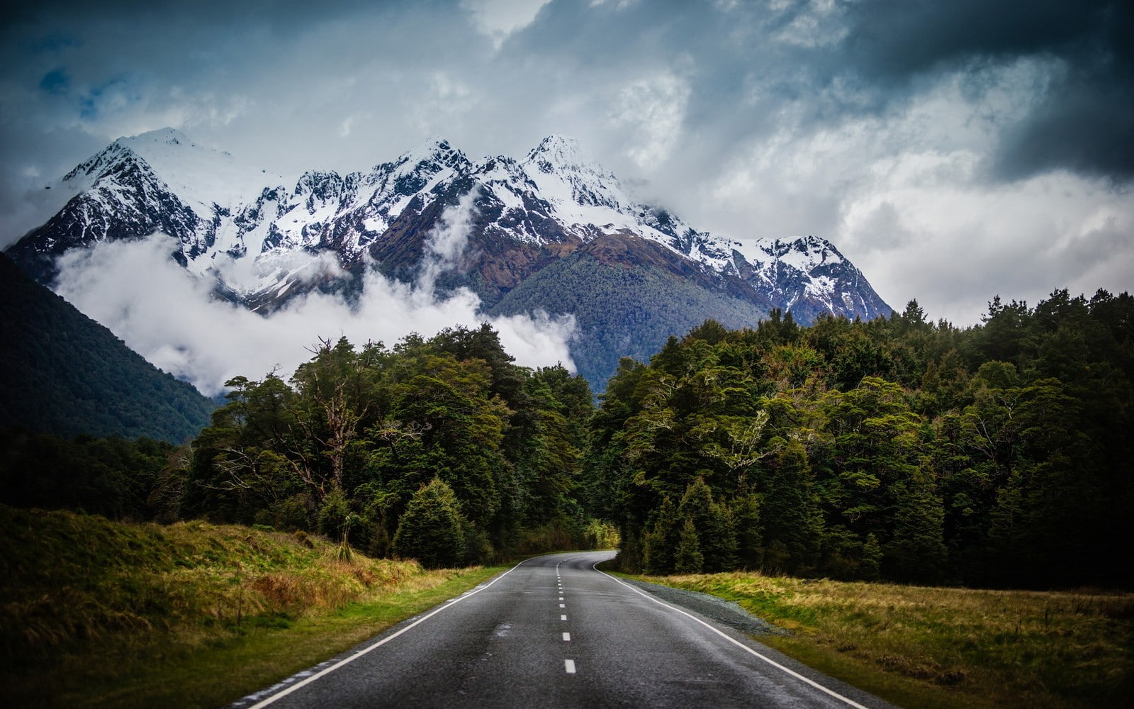 the way forward, plant, snowy peak, scenics - nature, snowcapped mountain, cold temperature, tree, winter, diminishing perspective, mountains, 720P, clouds, HD Wallpaper