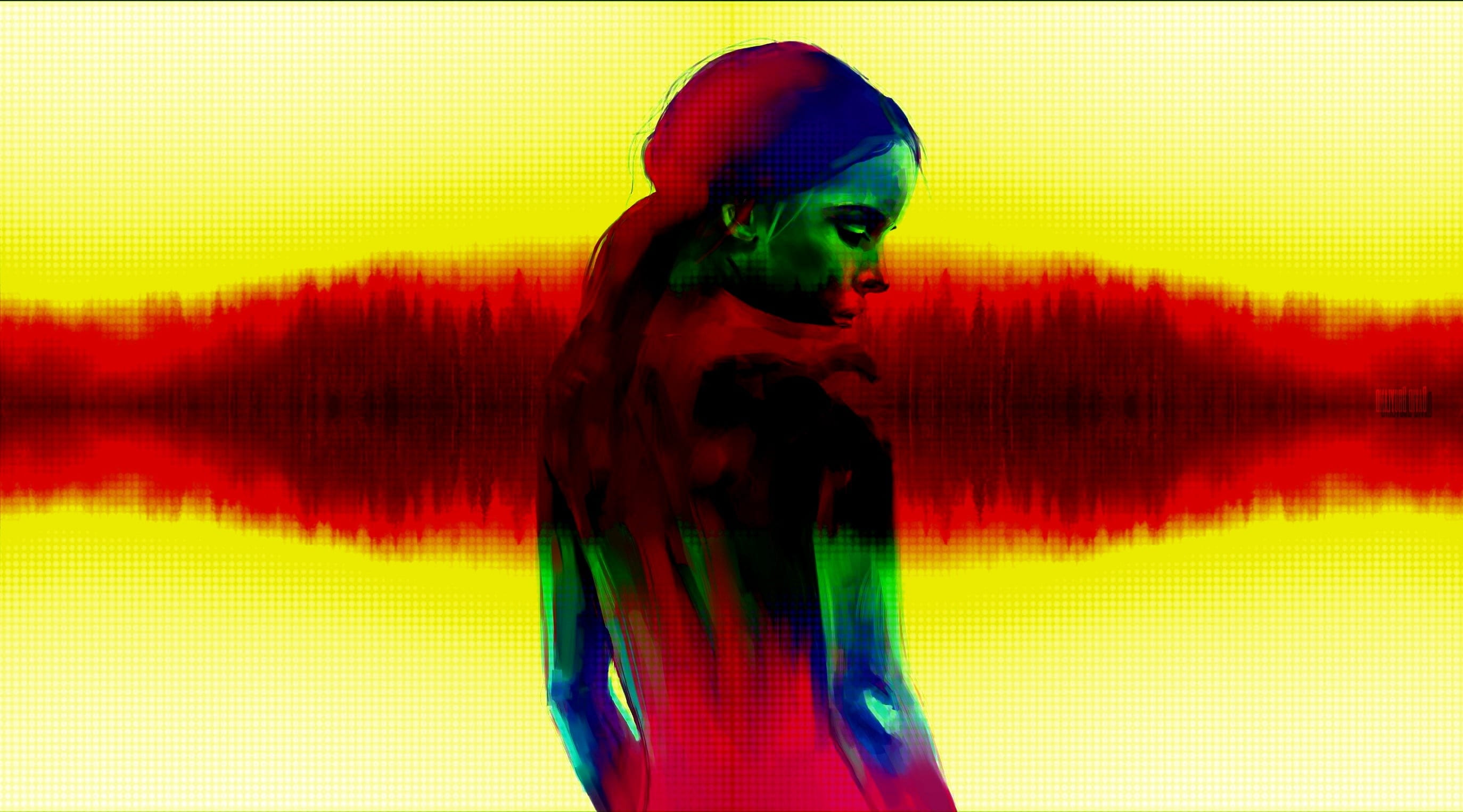 emotions, side view, digital composite, glowing, beautiful woman, view, young woman, dotted effect, edit, abstract, art, portrait, women, figure, digital art, HD Wallpaper